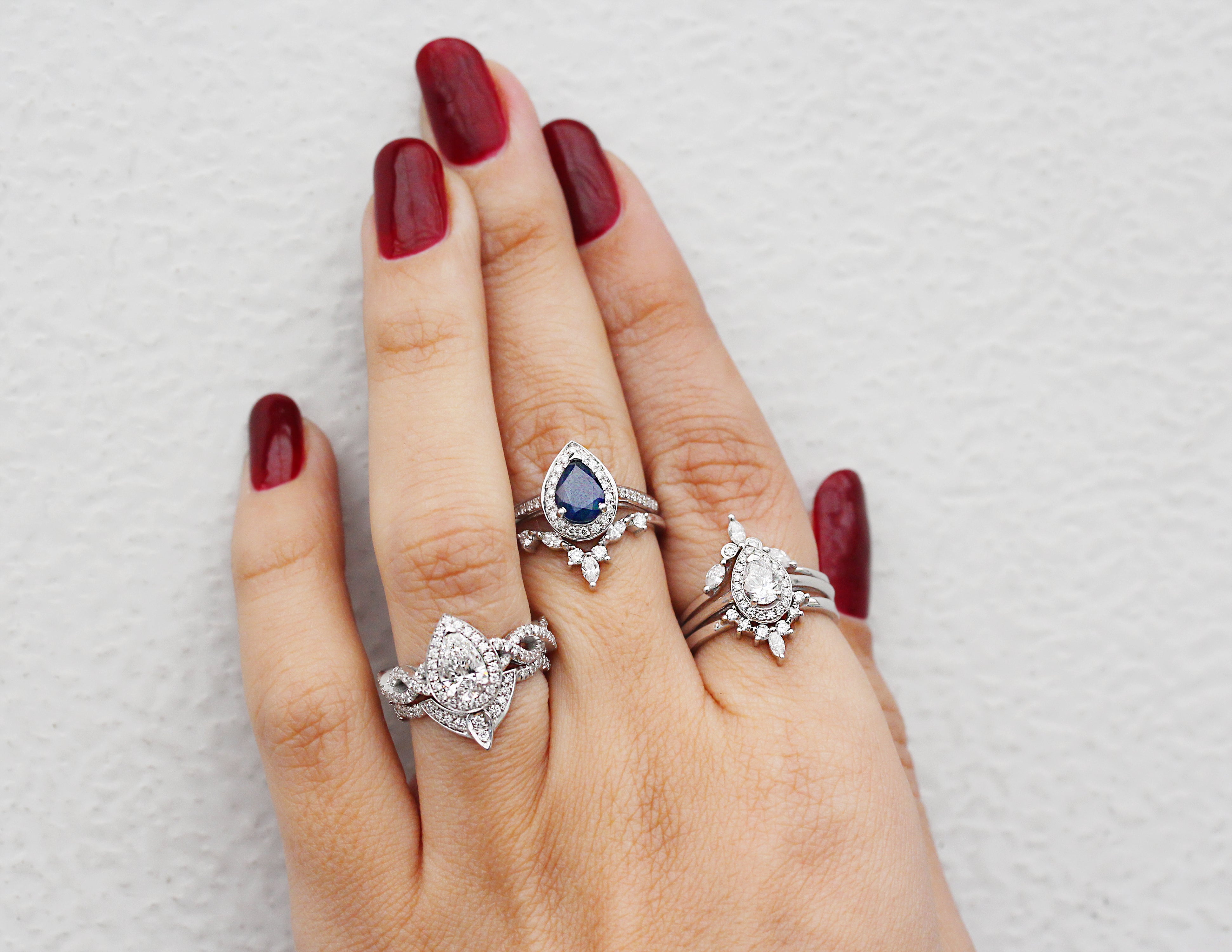 Summer 2018 Pear Bridal Rings Set - Unique Pear Engagement Rings Set