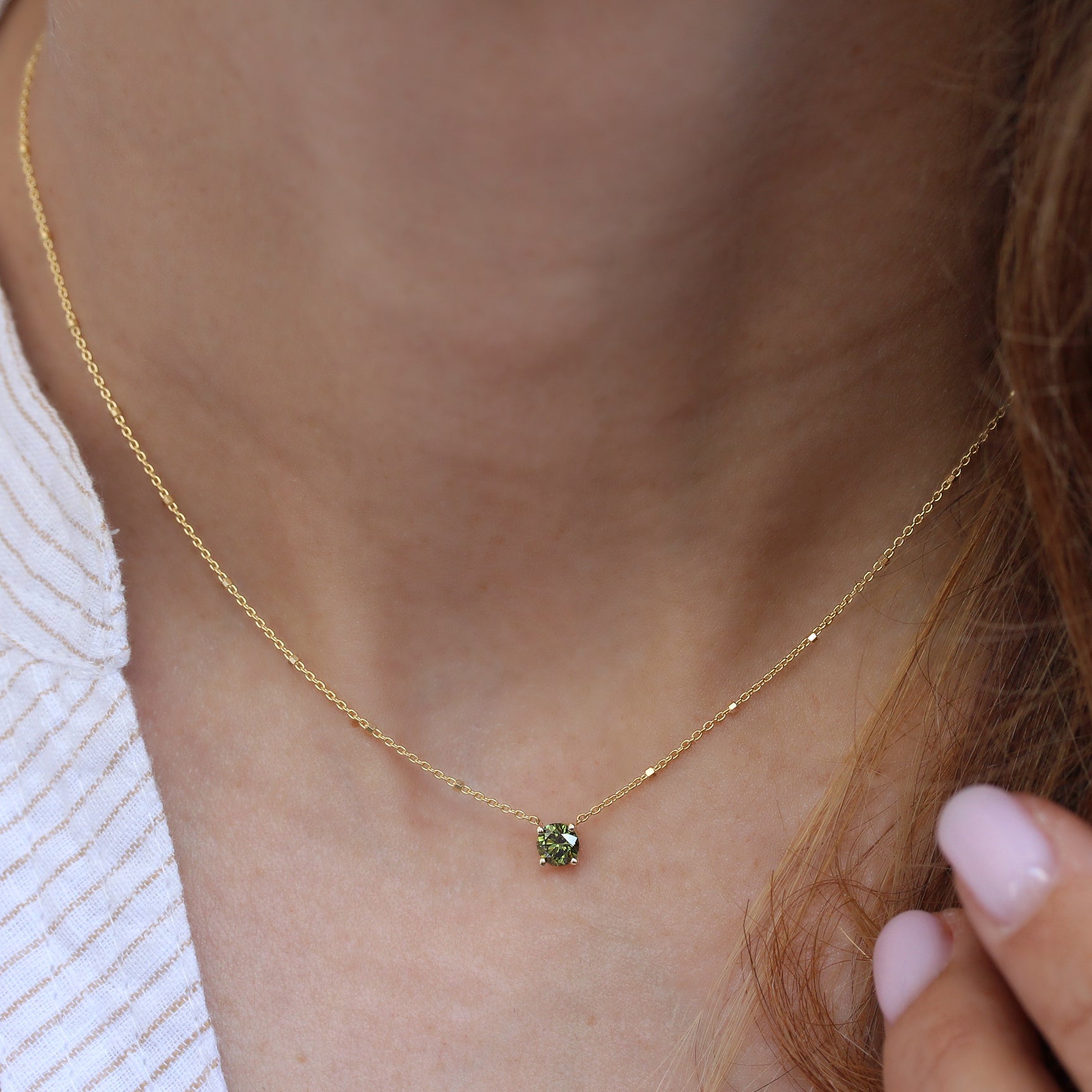 0.30CT Green Lab Diamond Round Beads Chain Necklace, charm, pendant, necklace, green, green lab diamond, round