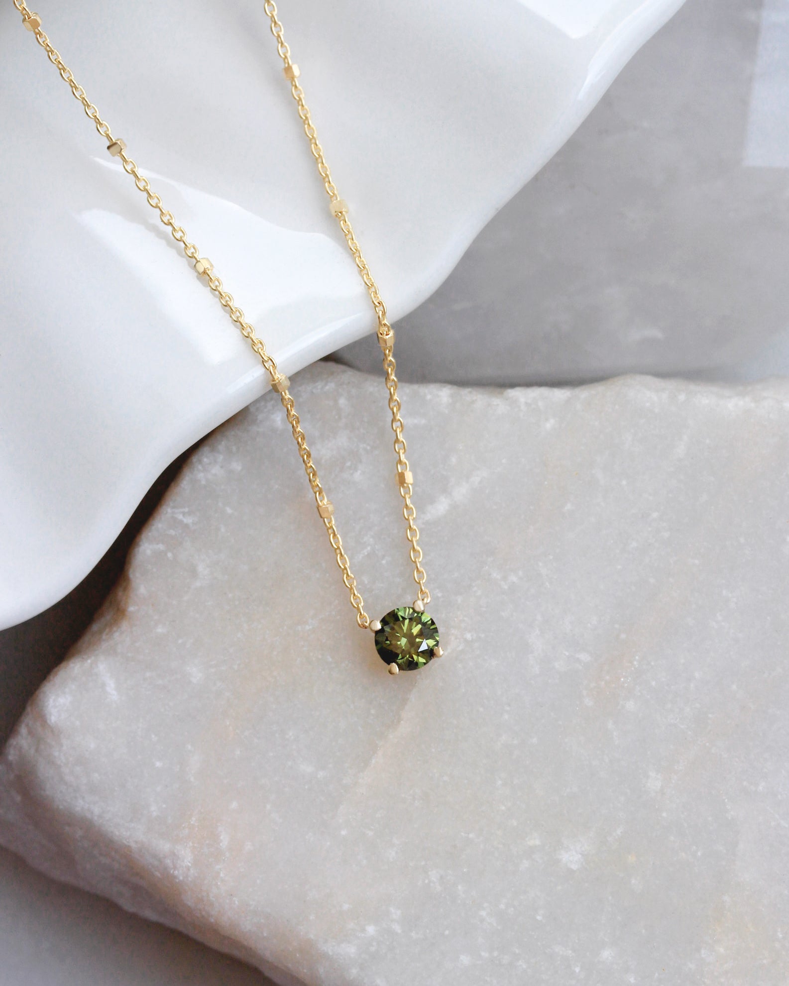 0.30CT Green Lab Diamond Round Beads Chain Necklace, charm, pendant, necklace, green, green lab diamond, round