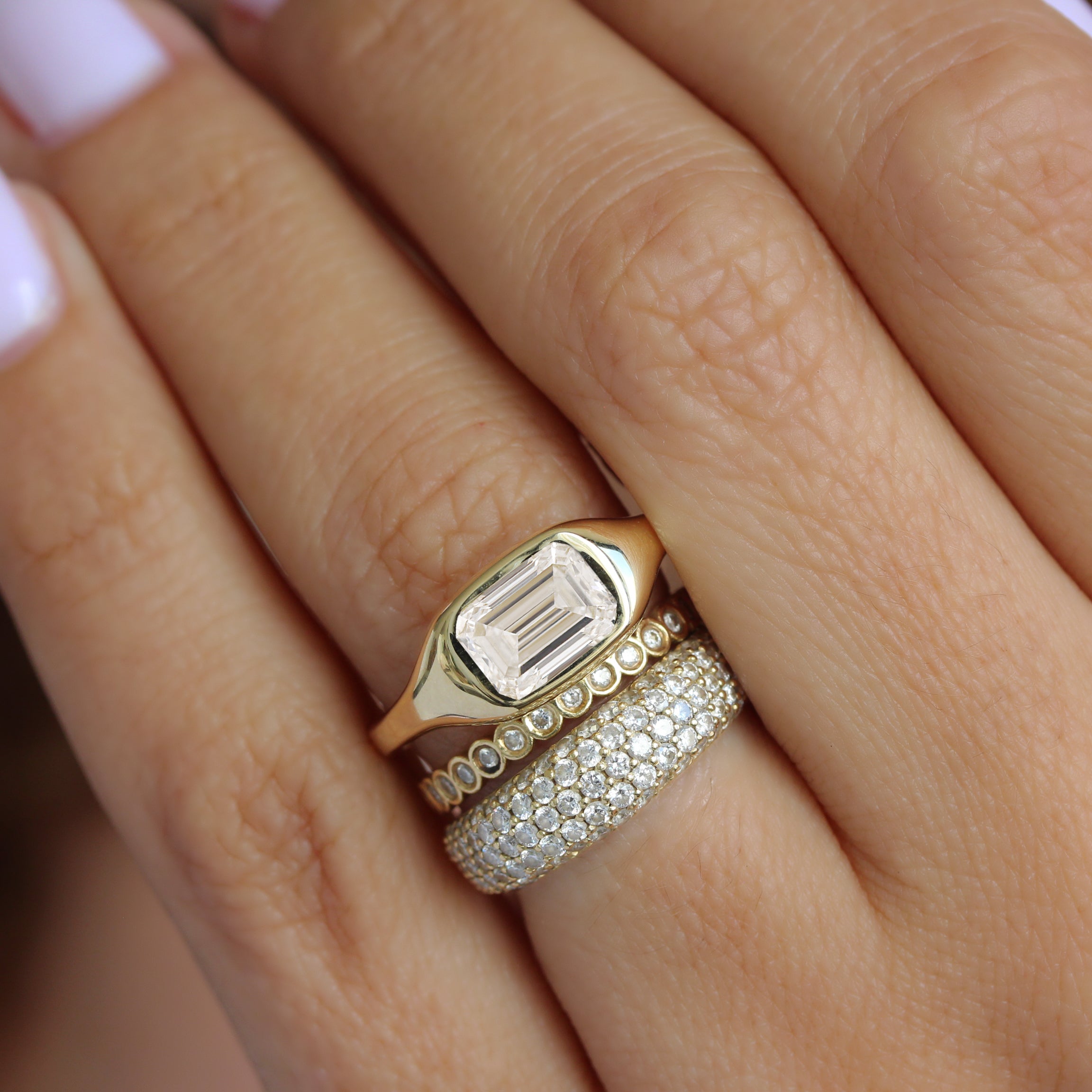 1.5 carat emerald cut diamond, east west setting, signet ring, bold gold engagement ring,, chunky engagement ring, unisex ring, men ring