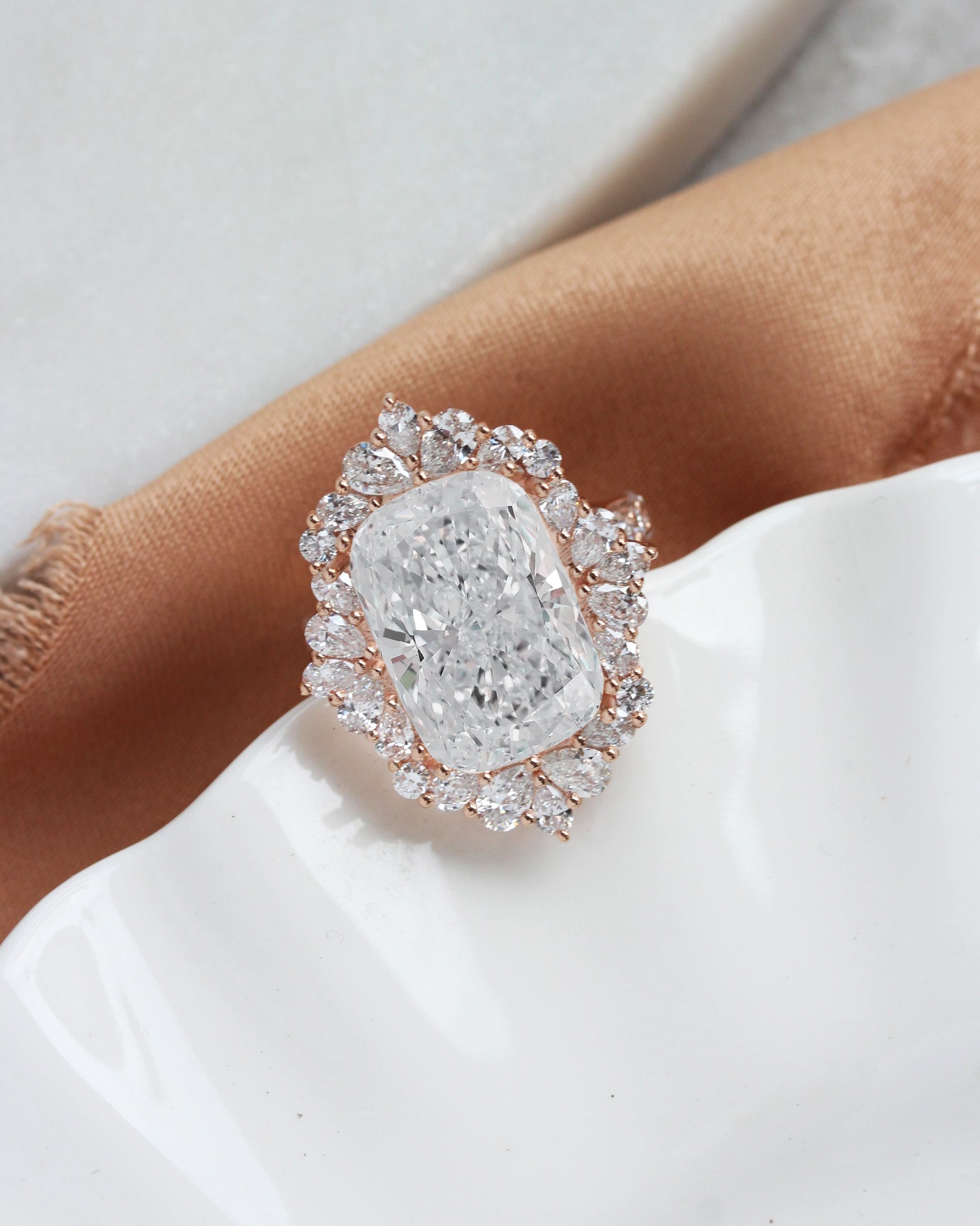 12ct Cushion Cut Diamond Engagement Ring - Victorian Avant Garde High Jewelry Statement Engagement Ring, big diamond ring, 12ct cushion diamond ring, unique engagement ring set