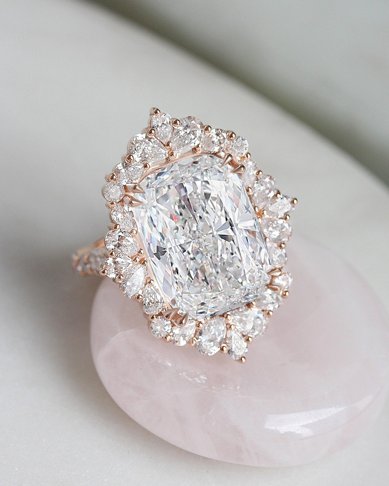 12ct Cushion Cut Diamond Engagement Ring - Victorian Avant Garde High Jewelry Statement Engagement Ring, big diamond ring, 12ct cushion diamond ring, unique engagement ring set