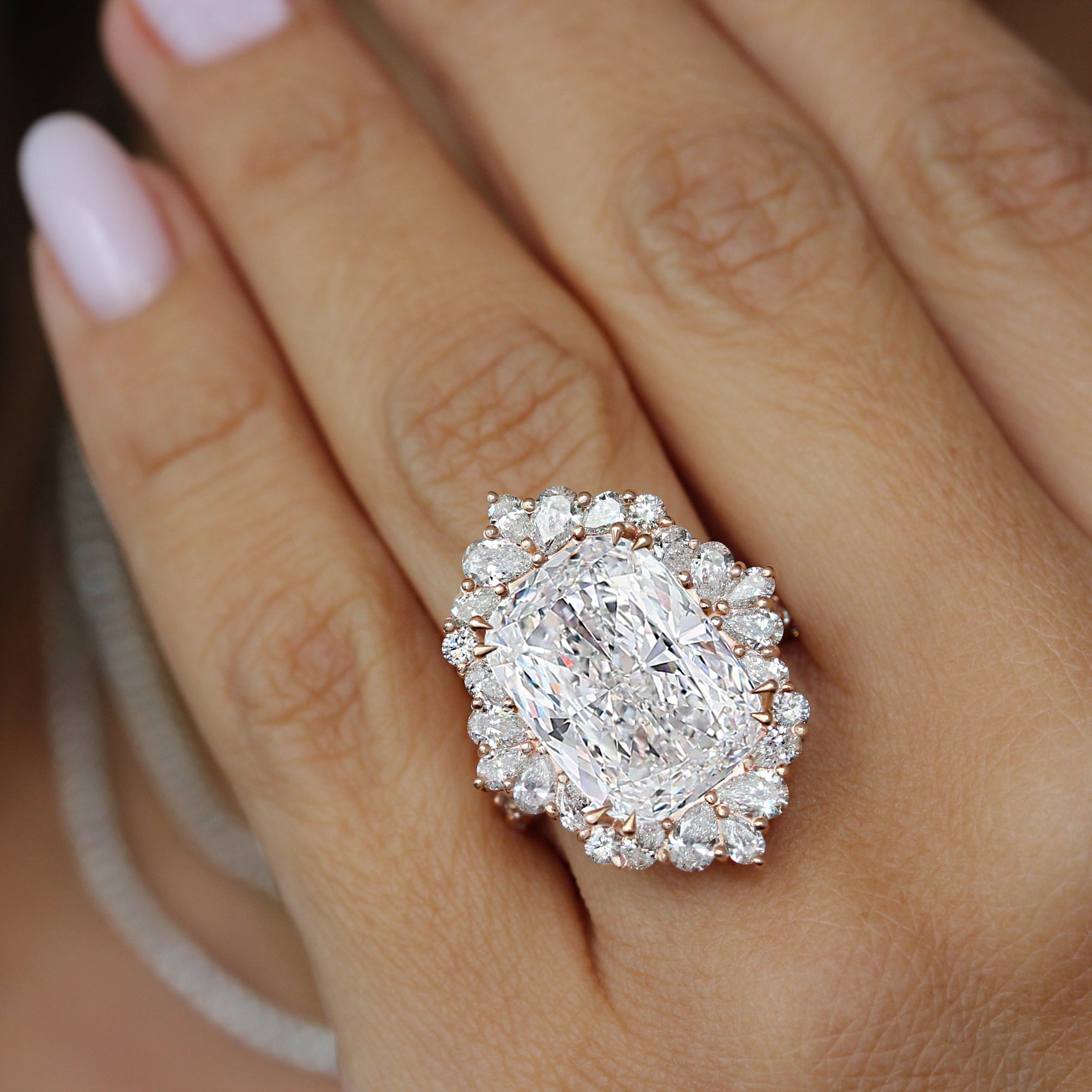 12ct Cushion Cut Diamond Engagement Ring - Victorian Avant Garde High Jewelry Statement Engagement Ring, big diamond ring, 12ct cushion diamond ring, unique engagement ring set