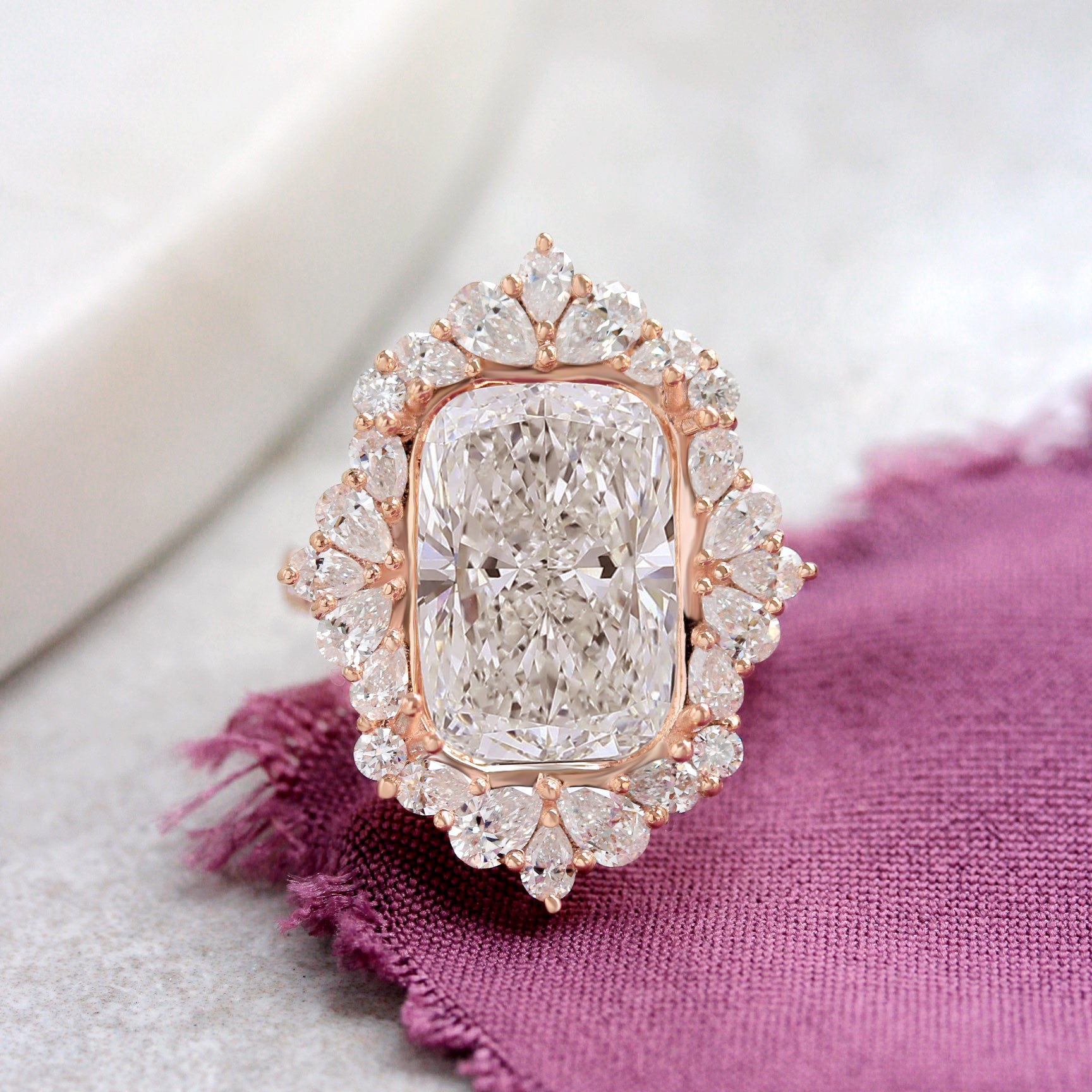 12ct Cushion Cut Diamond Engagement Ring - Victorian Avant Garde High Jewelry Statement Engagement Ring, big diamond ring, 12ct cushion diamond ring, unique engagement ring set