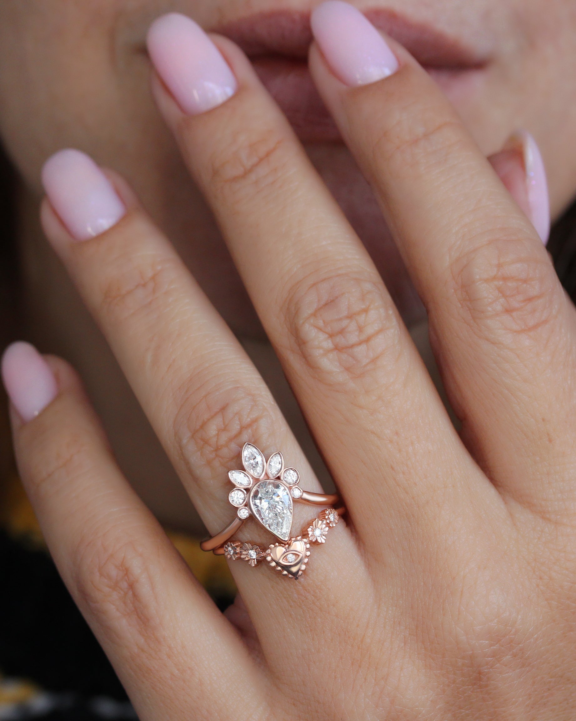 1 Carat Pear Diamond all Bezel Set Engagement Ring Haley