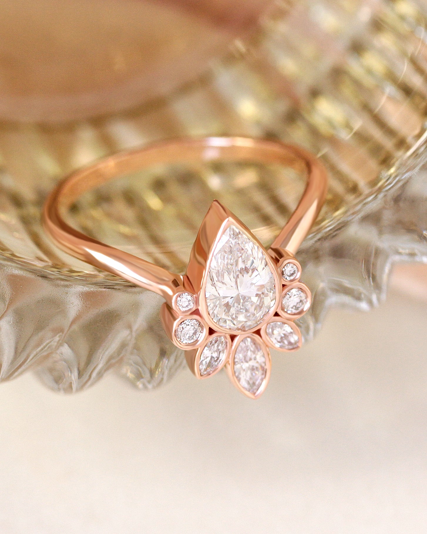 1 Carat Pear Diamond all Bezel Set Engagement Ring Haley