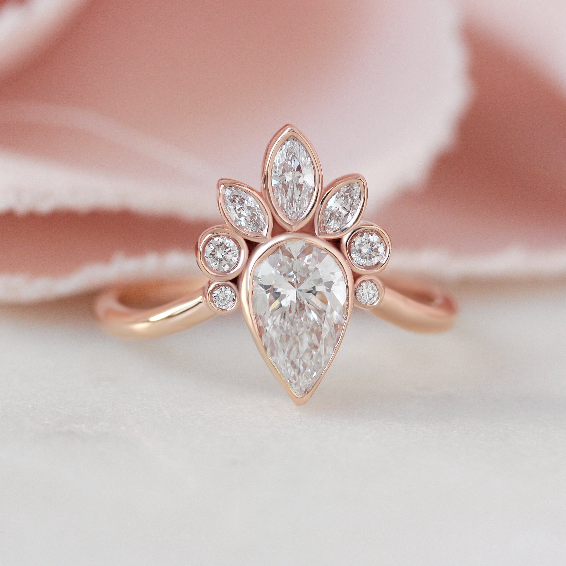 1 Carat Pear Diamond all Bezel Set Engagement Ring Haley