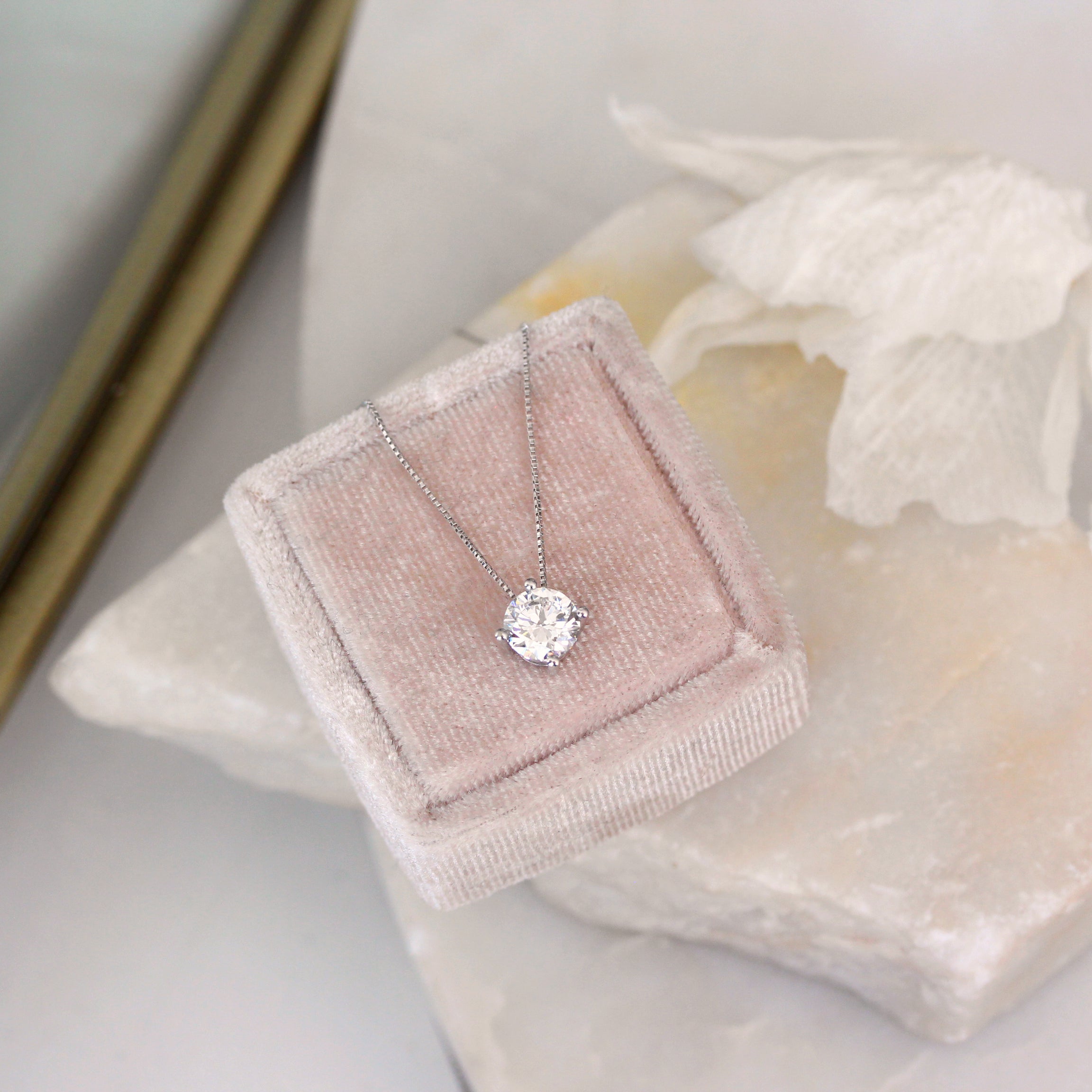 1CT Round Diamond Prong Setting Solitaire Pendant Necklace Arya