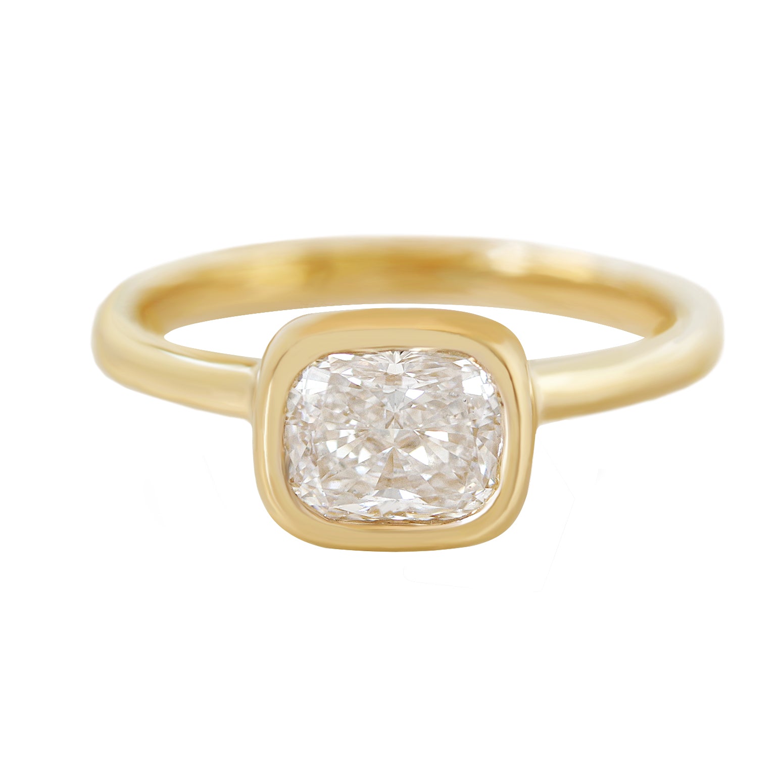East West Cushion Cut Solitaire Bezel טבעת אירוסין - ירקן
