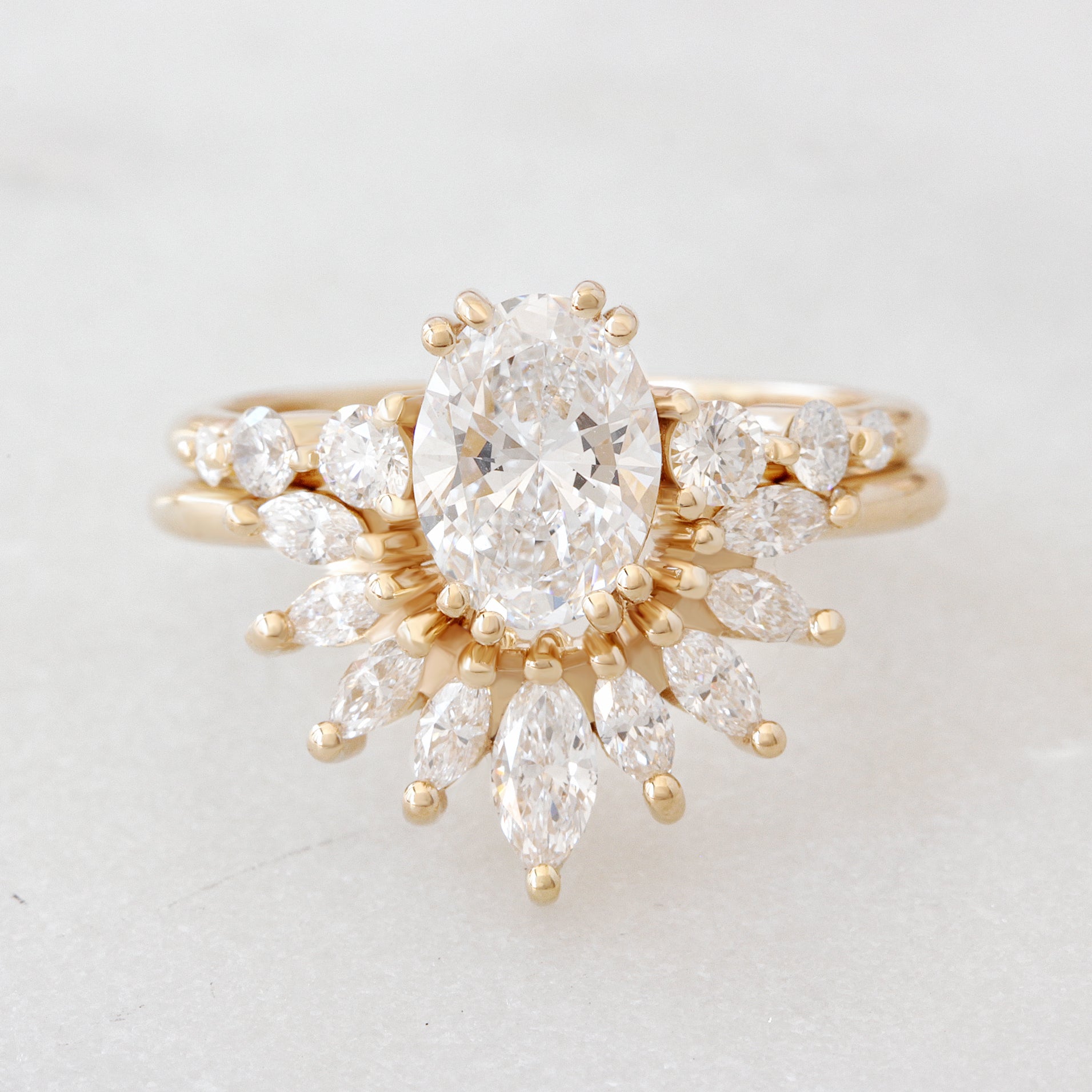 Curve Marquise Diamond Art Deco U nesting wedding Ring Sunrise ♥