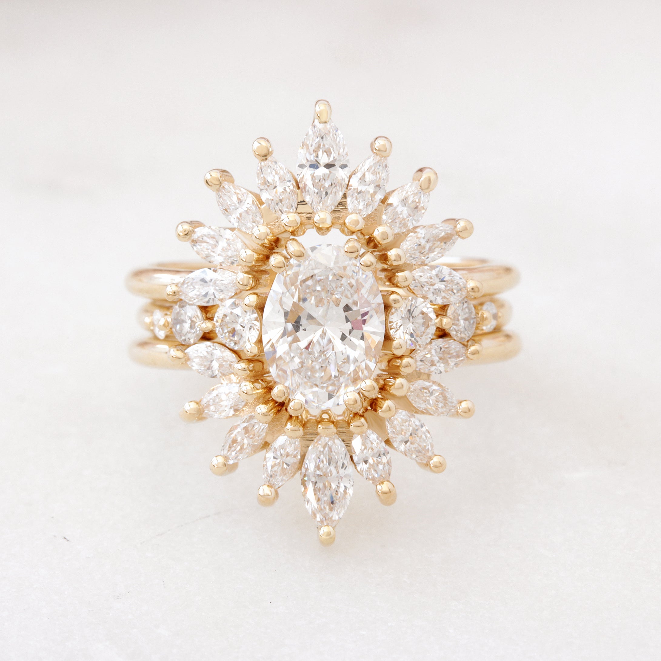 Curve Marquise Diamond Art Deco U nesting wedding Ring Sunrise ♥