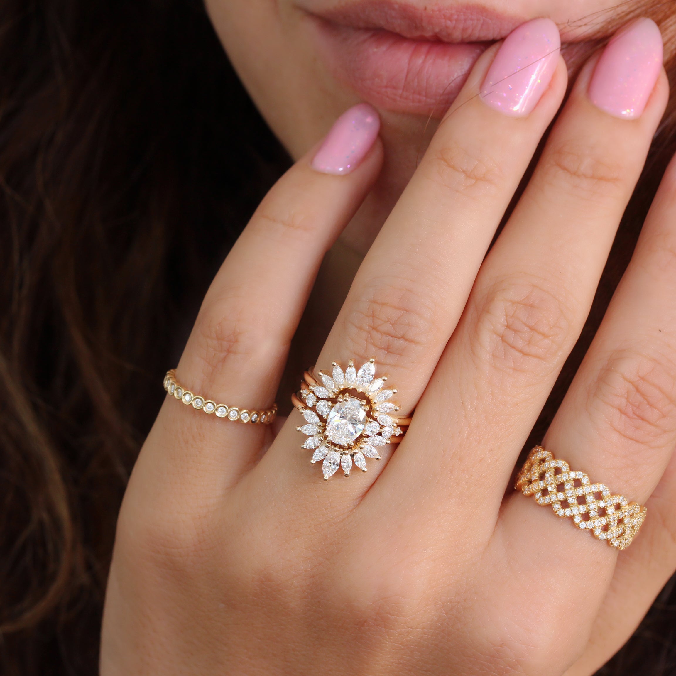 Private Listing for Connor- 14k yellow gold, size 5, Lab Oval Diamond Three Ring Set