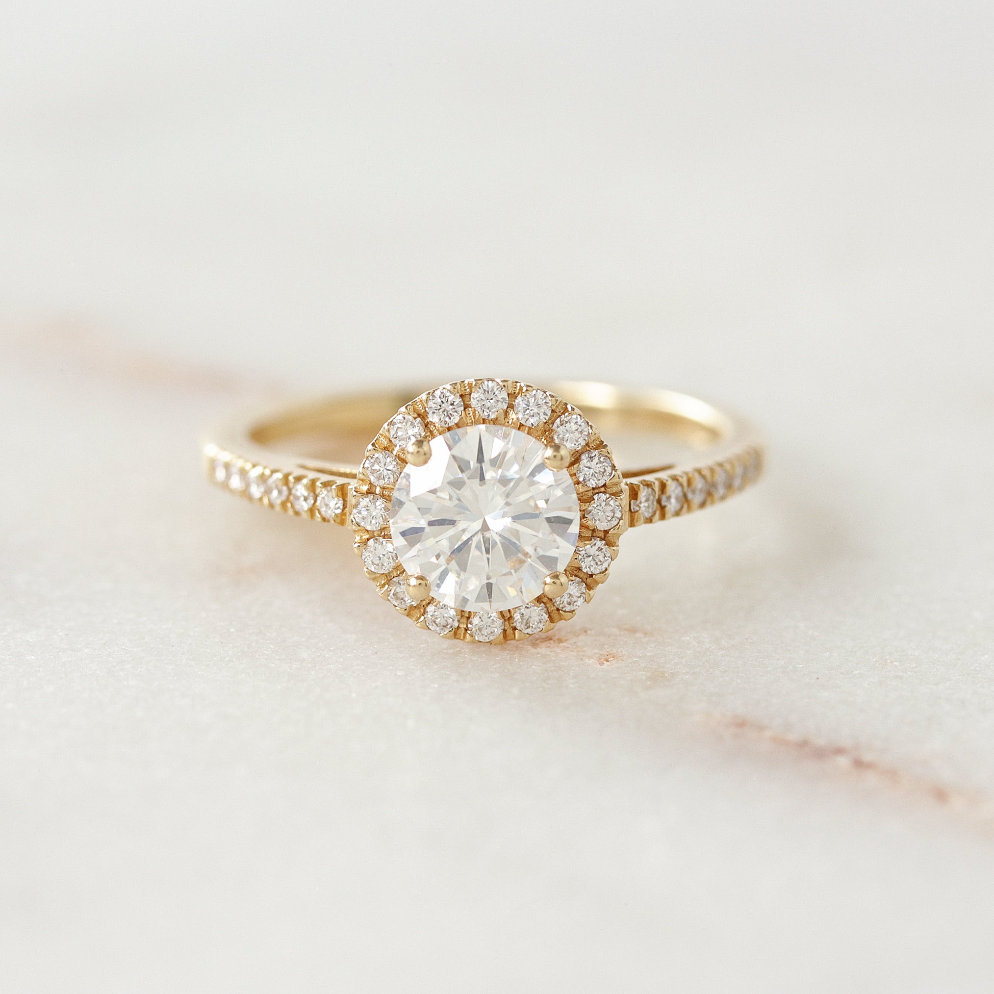 1ct Round Diamond Halo Classic Engagement Ring 'Lady' with Two Matching 'Sunburst' Nesting Rings, Three Ring Set