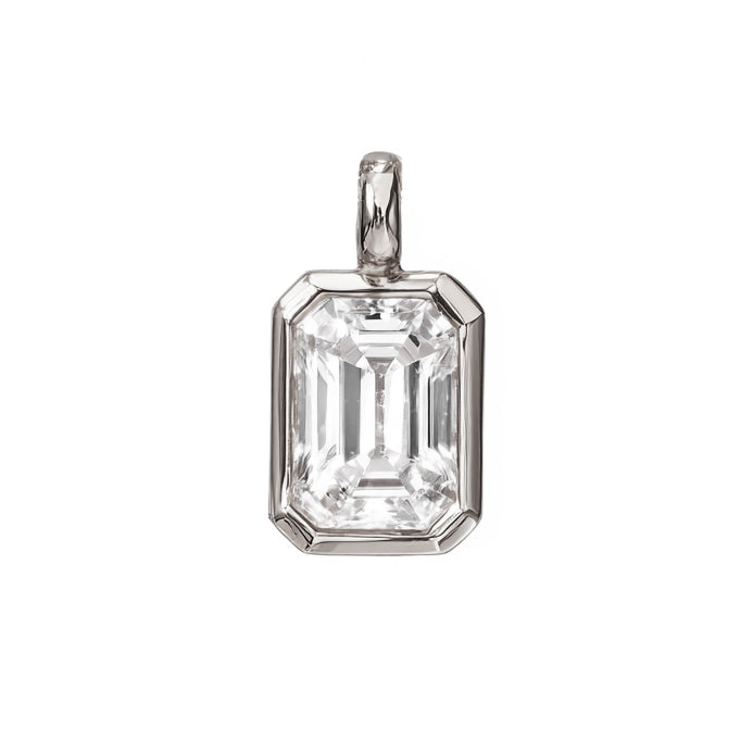 1ct emerald cut lab diamond bezel set pendant white gold