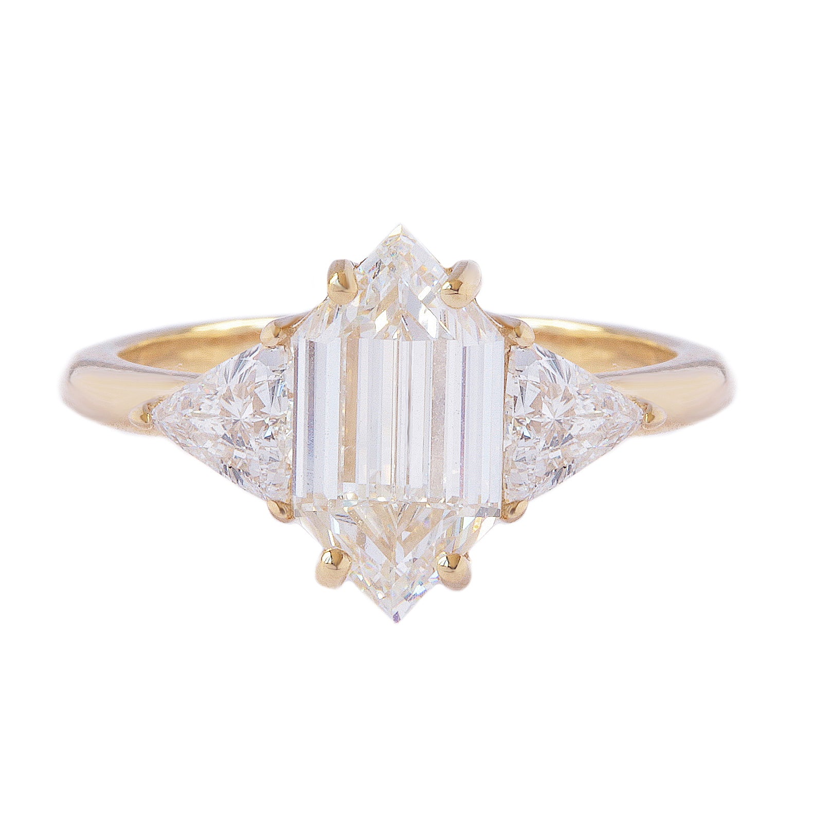 Elongated Hexagon Lab Diamond Three Stone Engagement Ring & Two Nesting Bands ♥