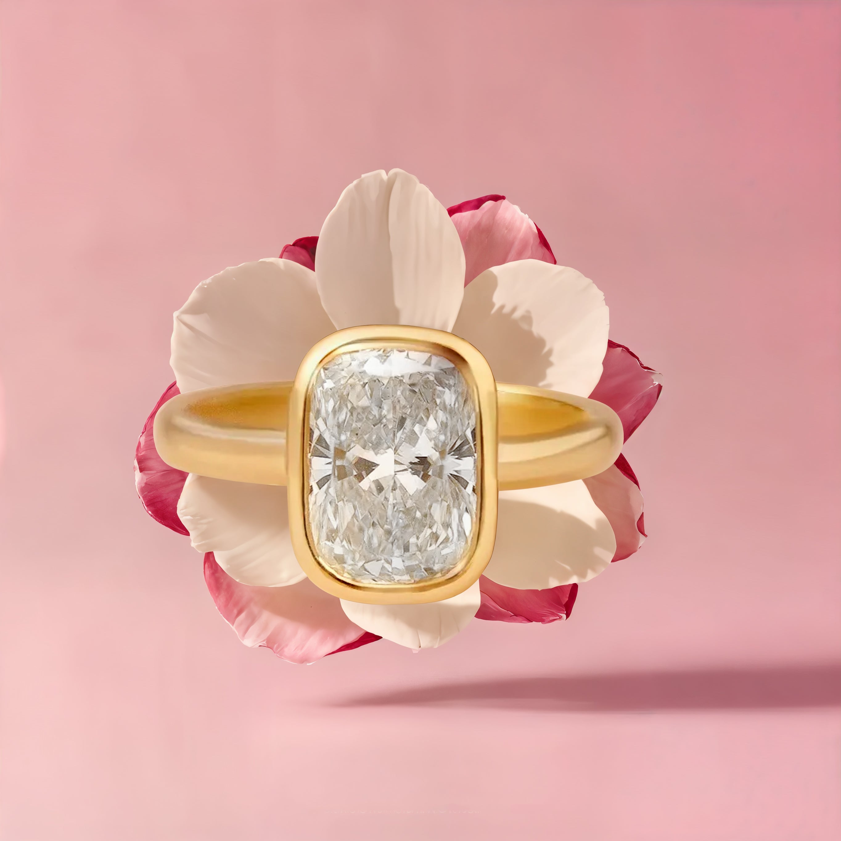 Cushion Cut Solitaire Bezel Set Diamond Engagement Ring - Grace