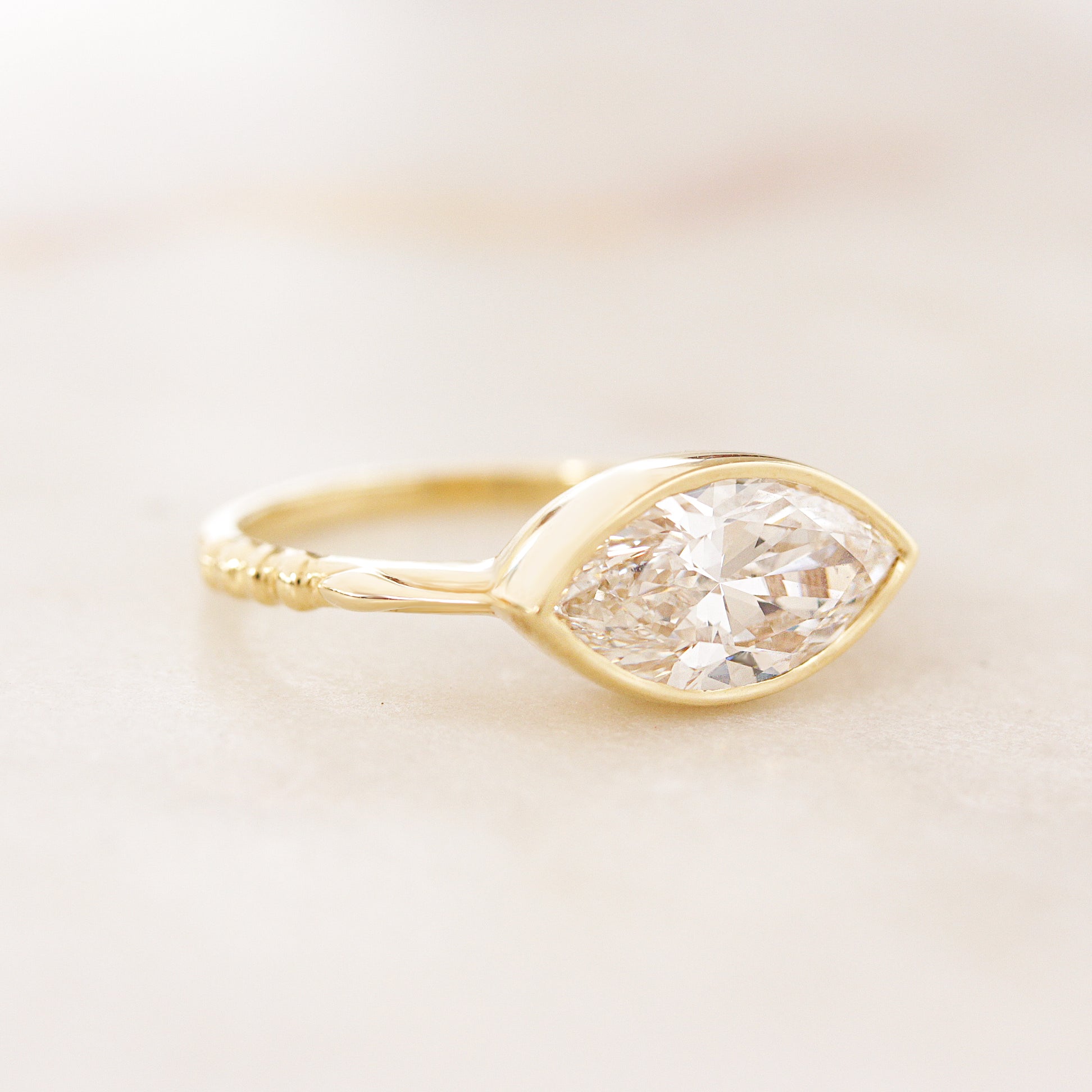 East West Marquise Bezel Set, Diamond Solitaire Engagement Ring