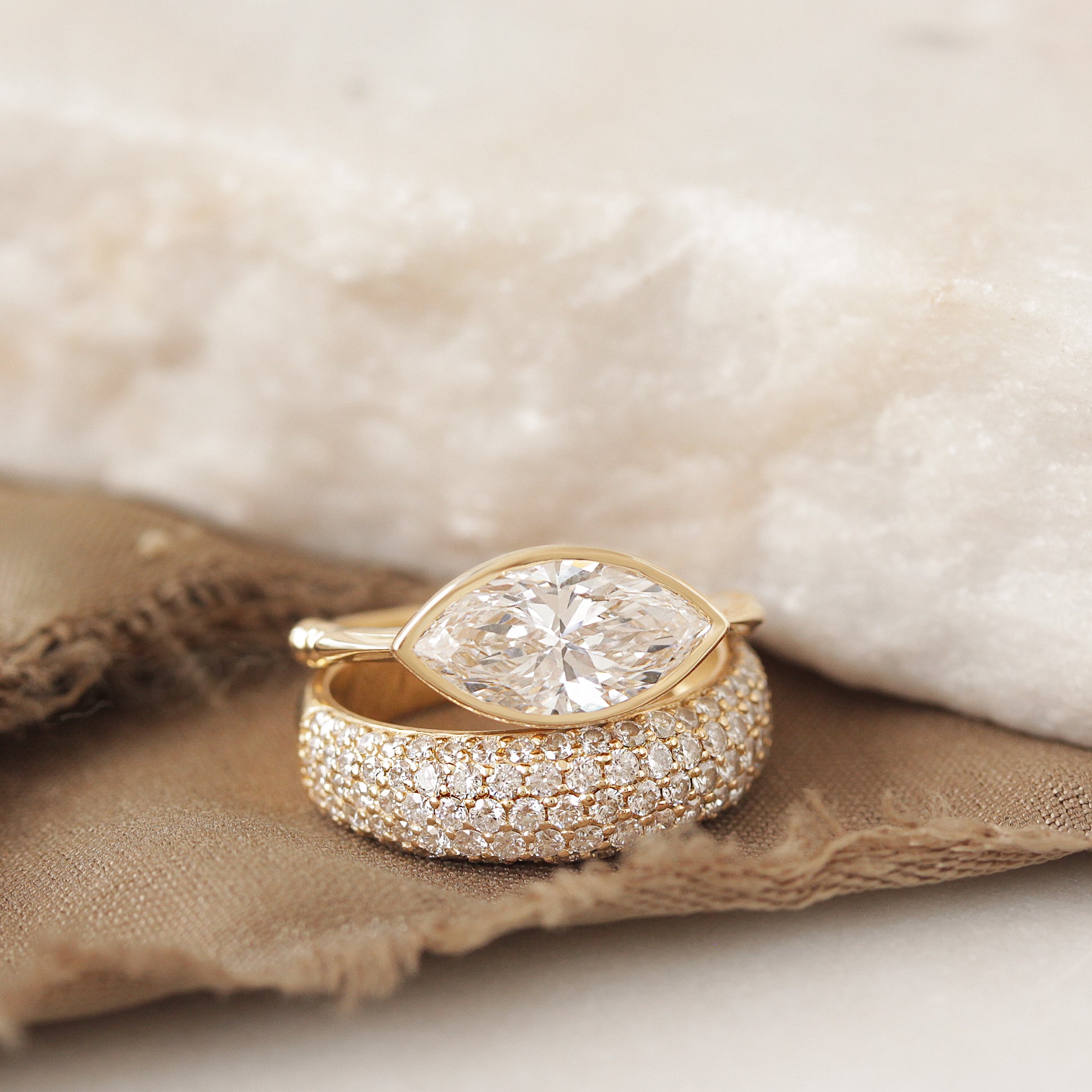 East West Marquise Bezel Set, Diamond Solitaire Engagement Ring