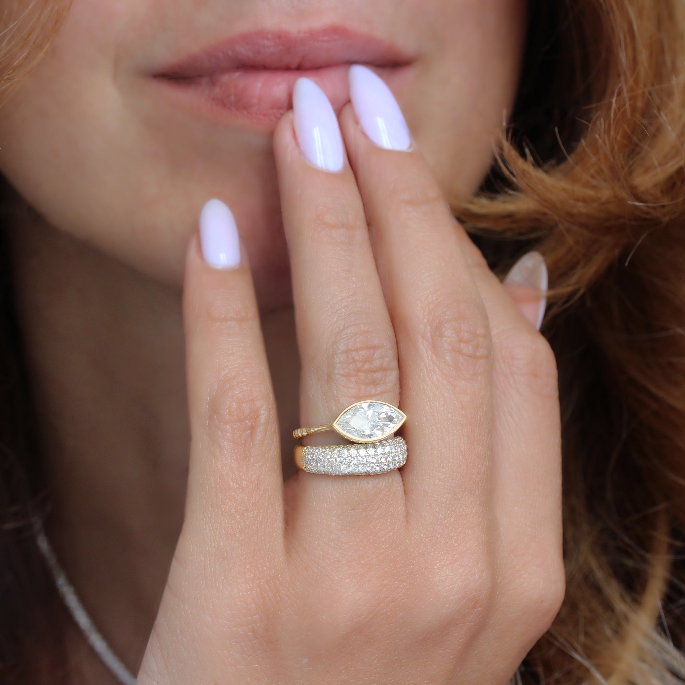 East West Marquise Bezel Set, Diamond Solitaire Engagement Ring