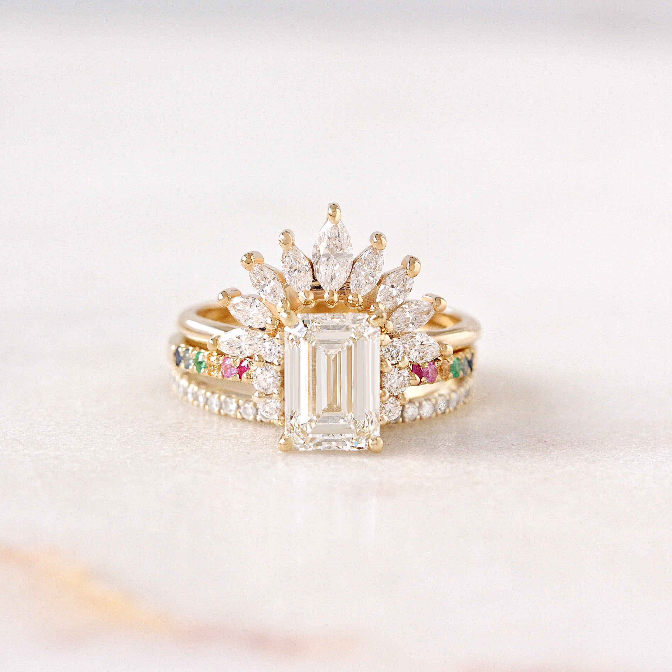 Rainbow Engagement Ring 2CT Emerald Cut Diamond - Parvati