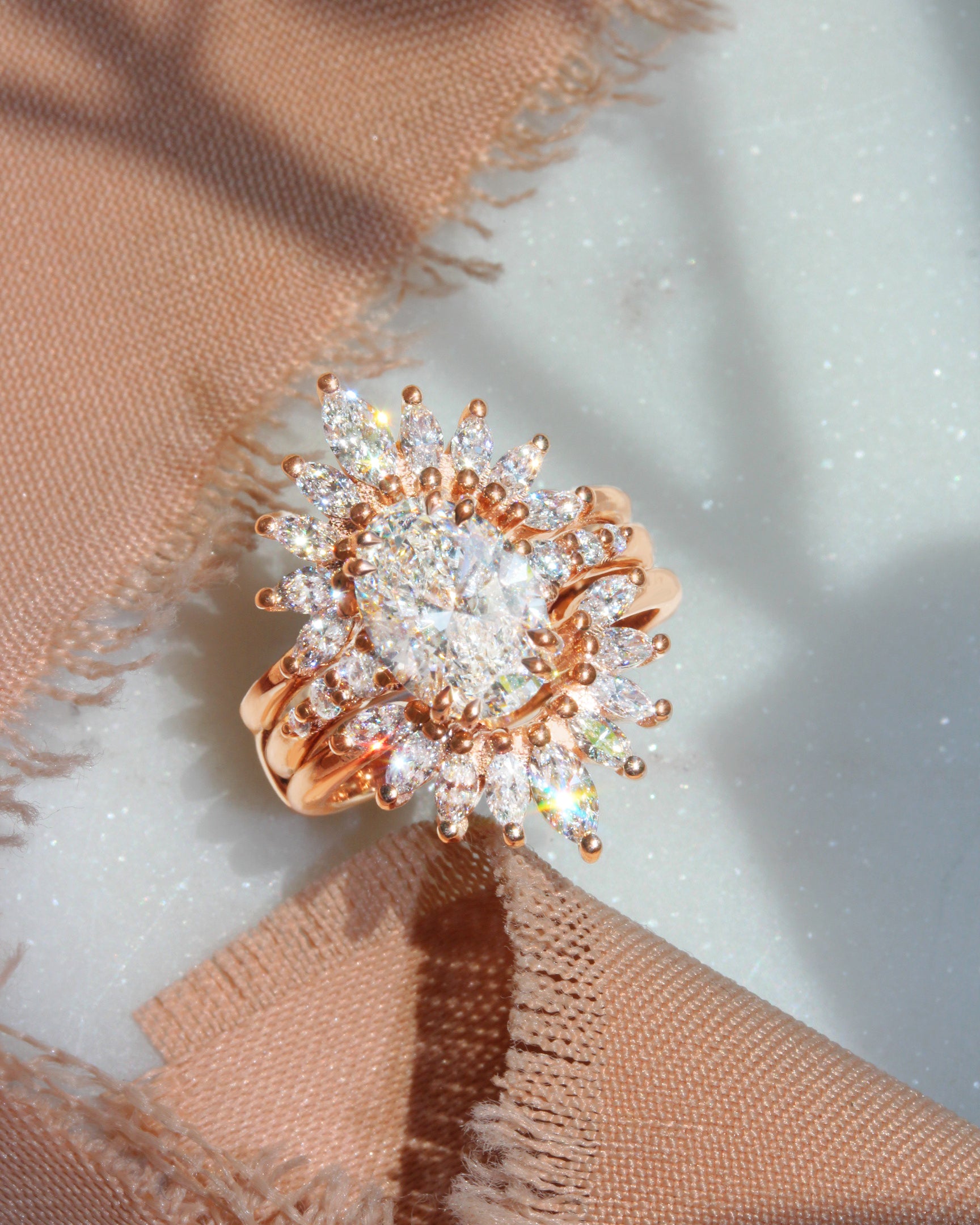 2CT Oval Candy Pop with Marquise Diamond Sunburst Ring Guard.