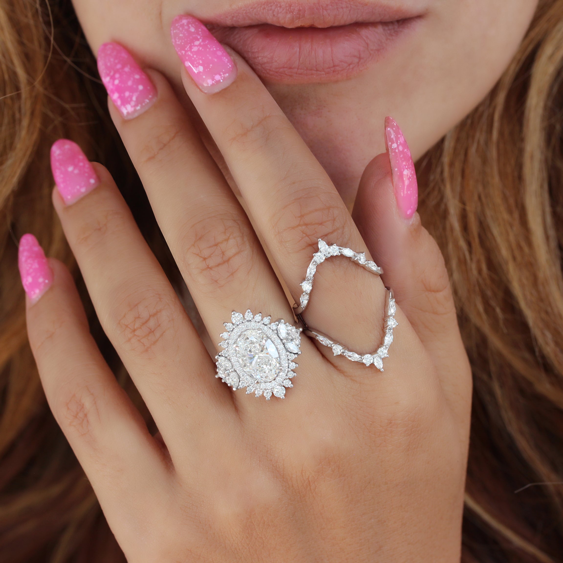 3CT Oval Diamond Double Halo Unique Engagement Ring Monaco