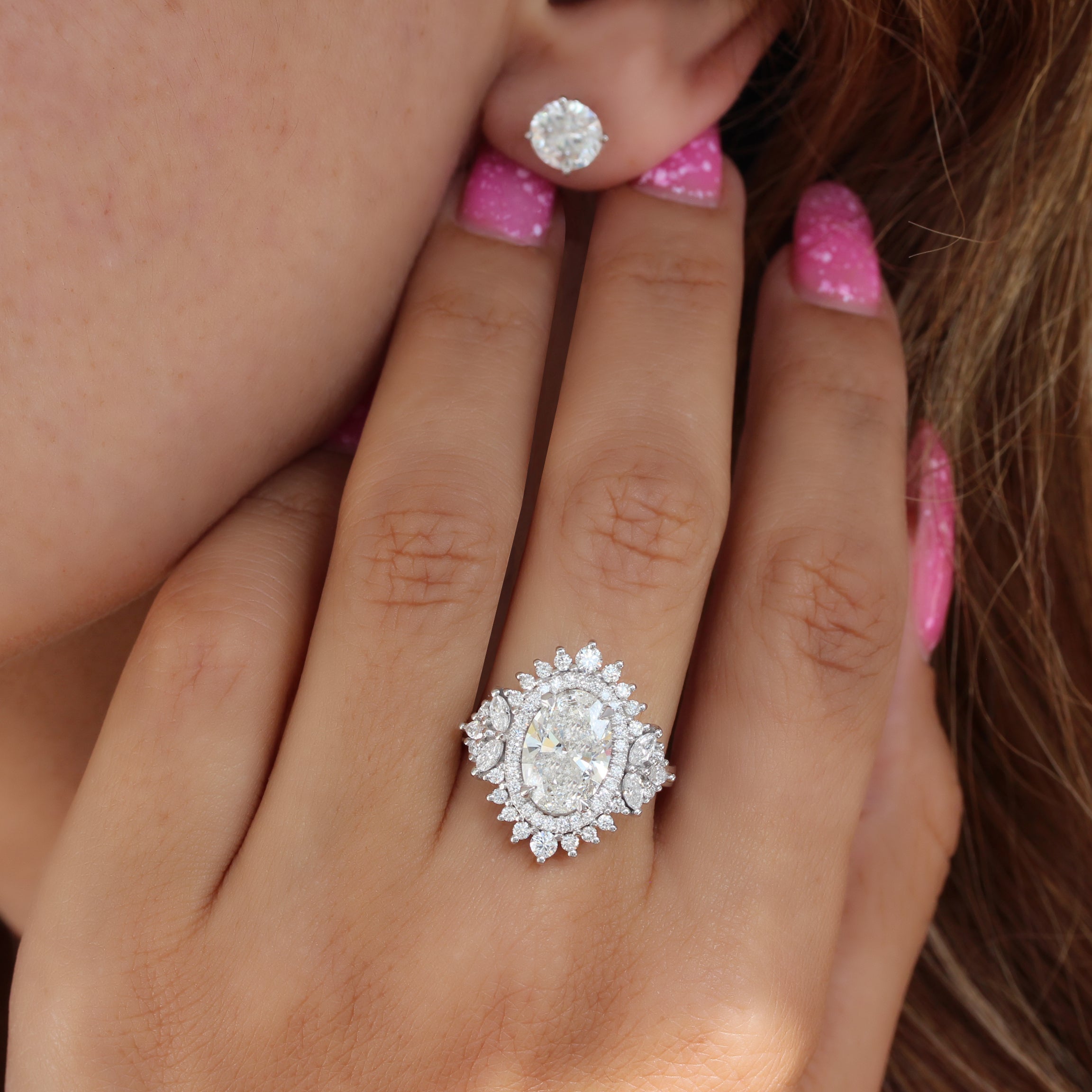 3CT Oval Diamond Double Halo Unique Engagement Ring Monaco