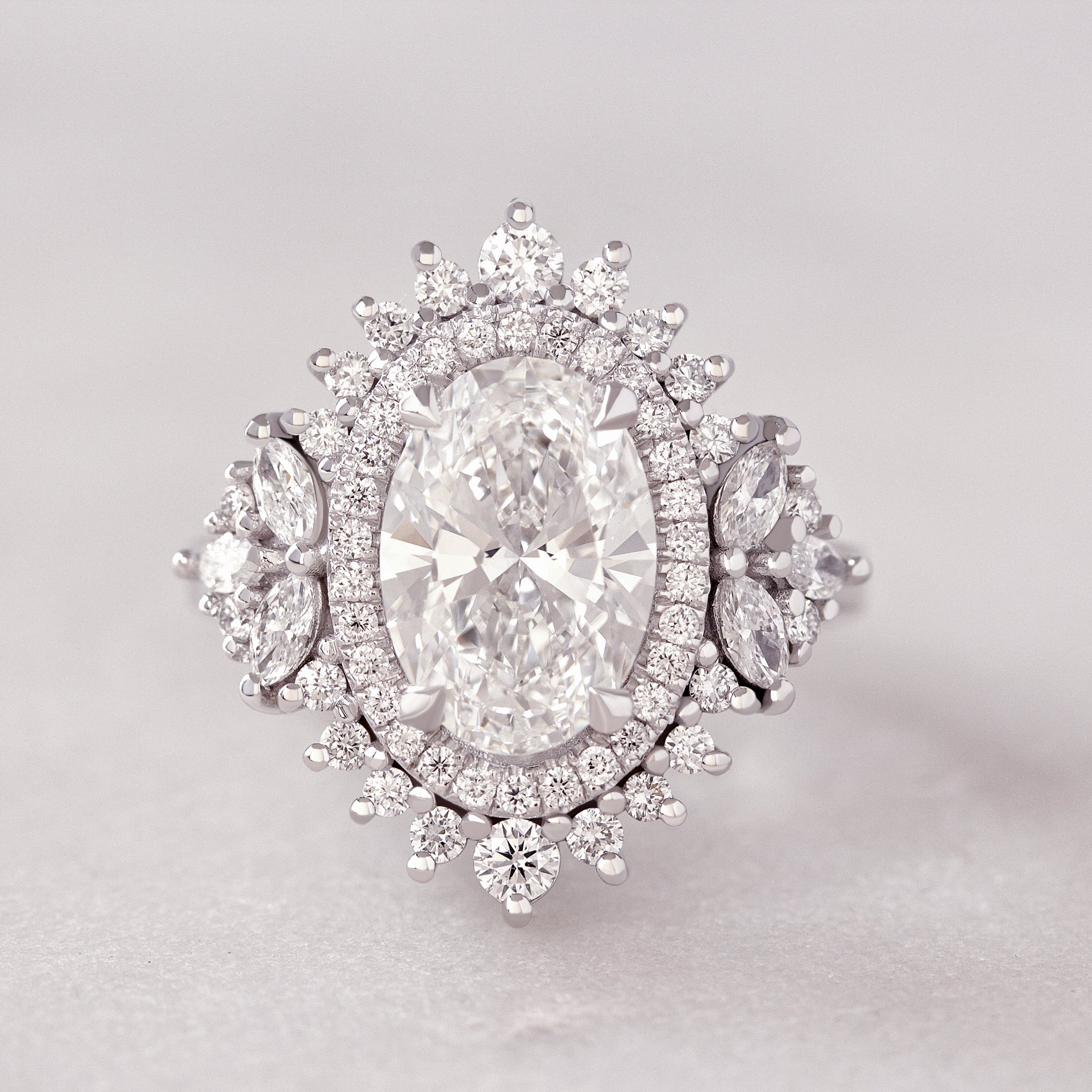 3CT Oval Diamond Double Halo Unique Engagement Ring Monaco
