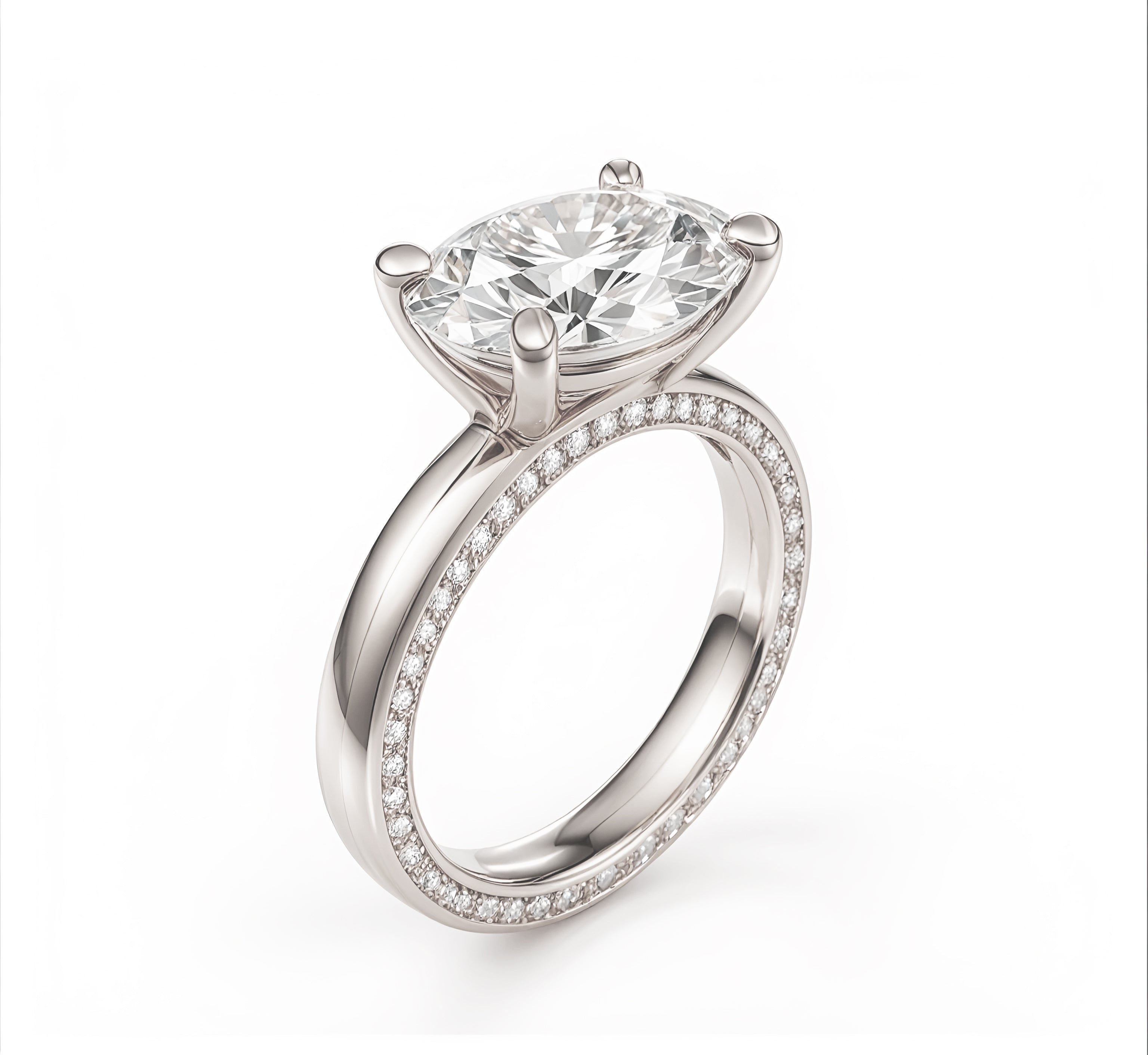 3CT Oval Lab Diamond East West Engagement Ring – Low Profile with Surprise Hidden Eternity Band, 3ct oval lab diamond set East west, low profile, surprise and hidden eternity engagement ring