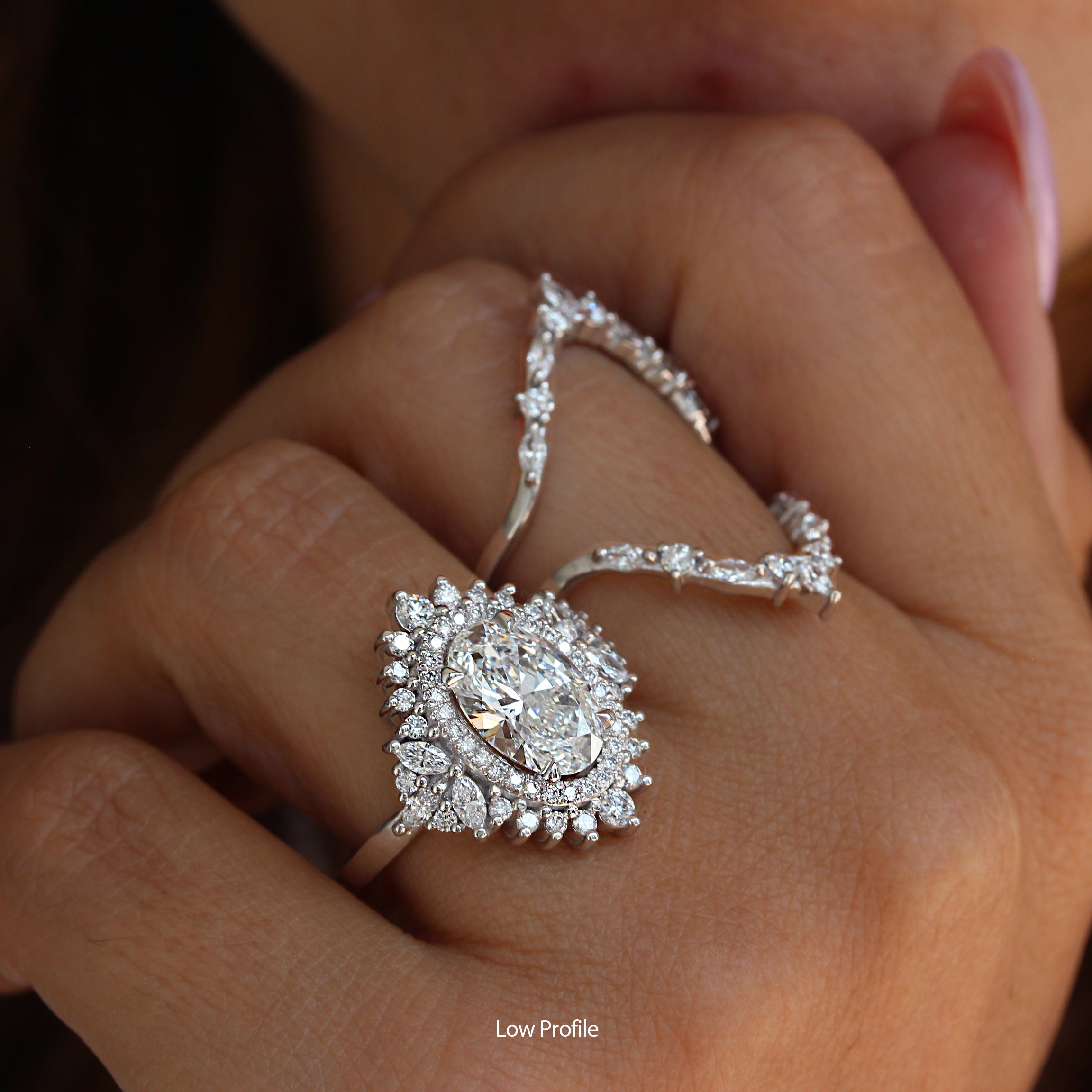 Oval Diamond Double Halo Engagement Ring , Monaco