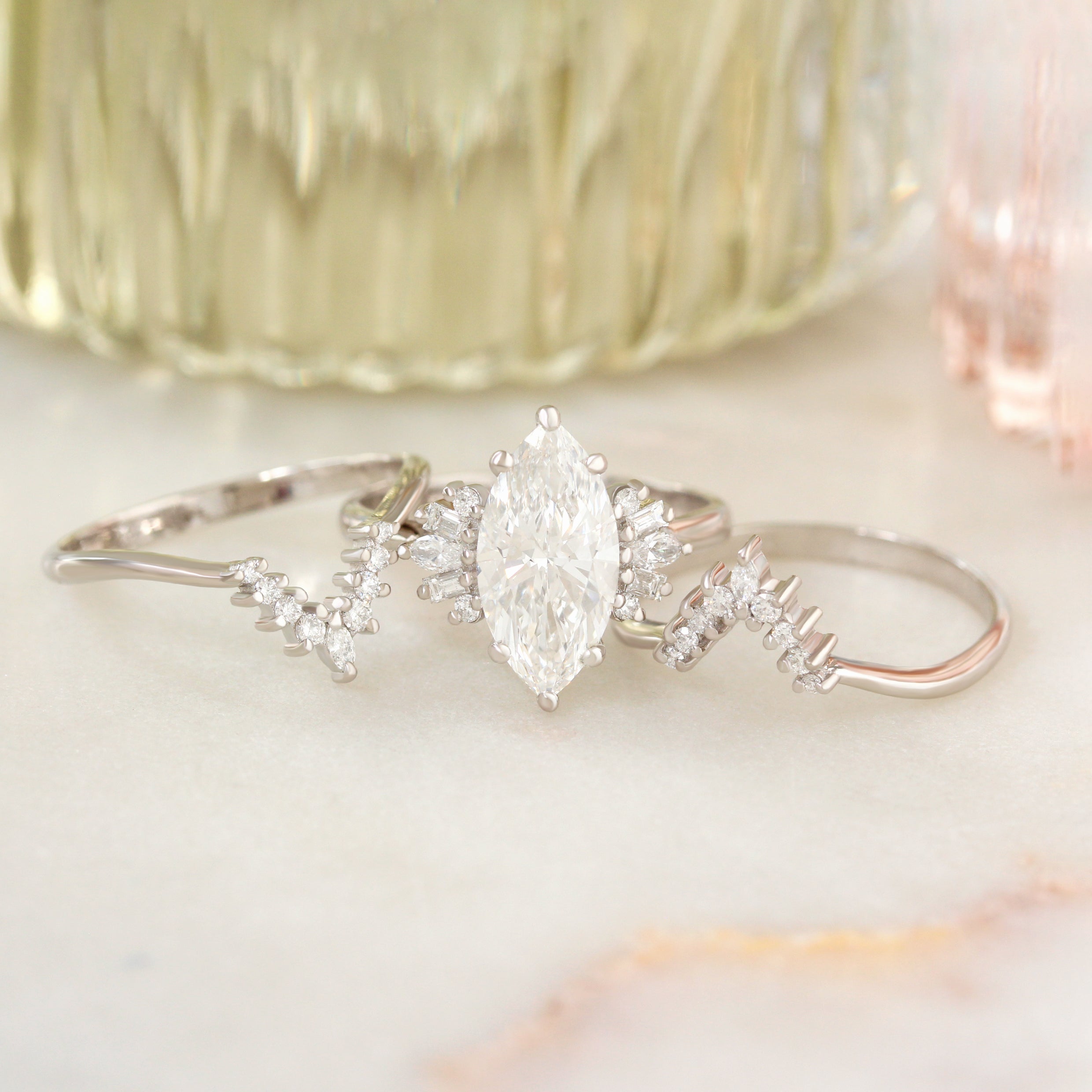 3 carat marquise diamond engagement ring white gold three ring set