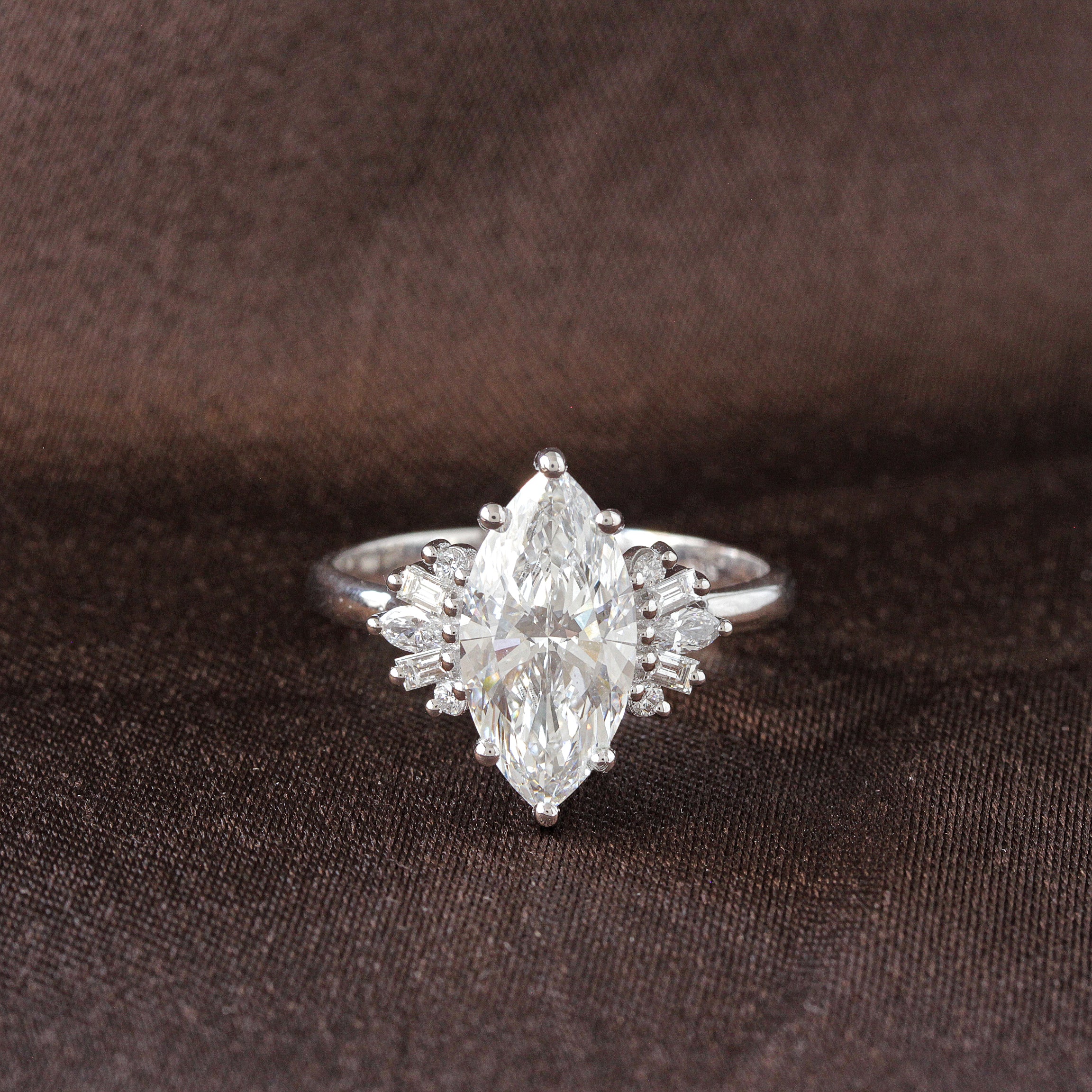 3 Carat Marquise Lab Diamond Modern Engagement Ring