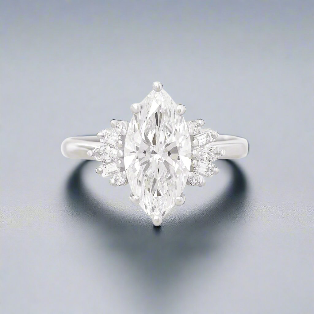 3 Carat Marquise Lab Diamond Modern Engagement Ring