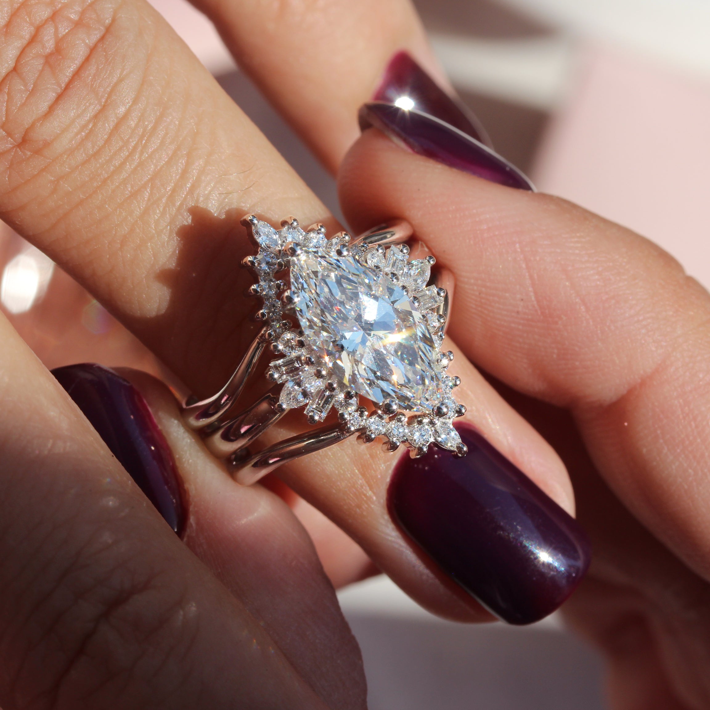 3 Carat Marquise Lab Diamond Modern Engagement Ring