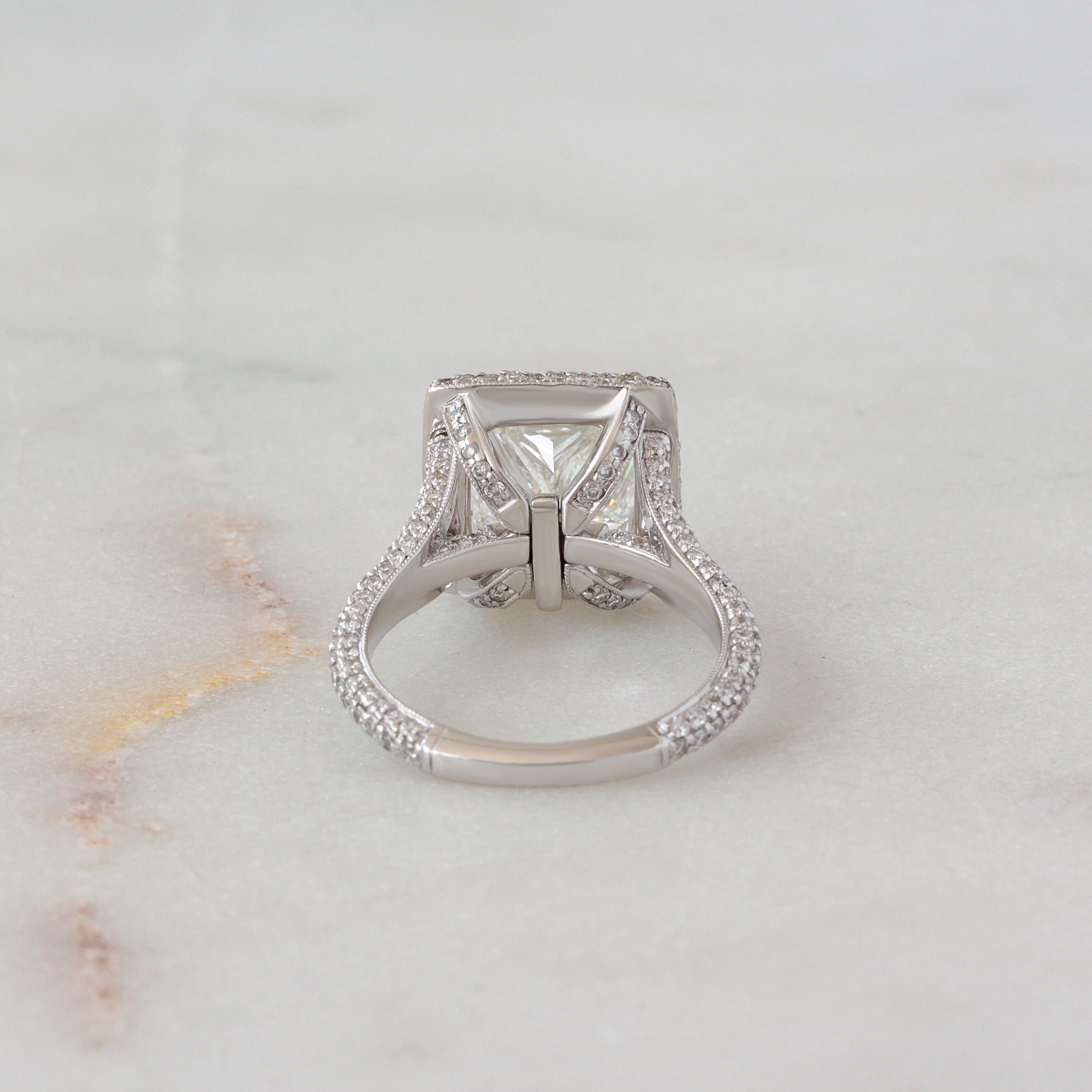 3CT Princess Cut Diamond Pave Halo, engagement ring and pendant, GIA certified.