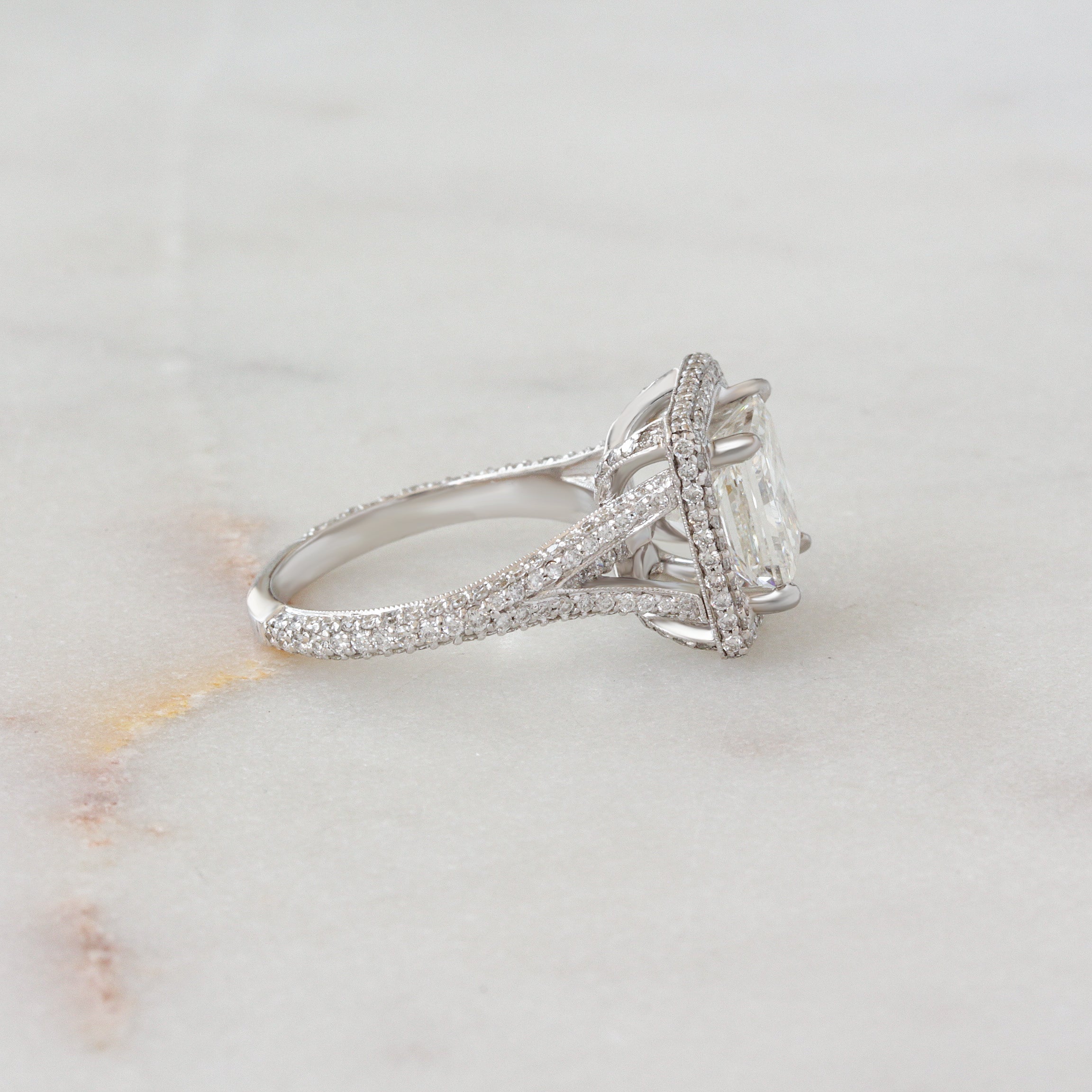 3CT Princess Cut Diamond Pave Halo, engagement ring and pendant, GIA certified.