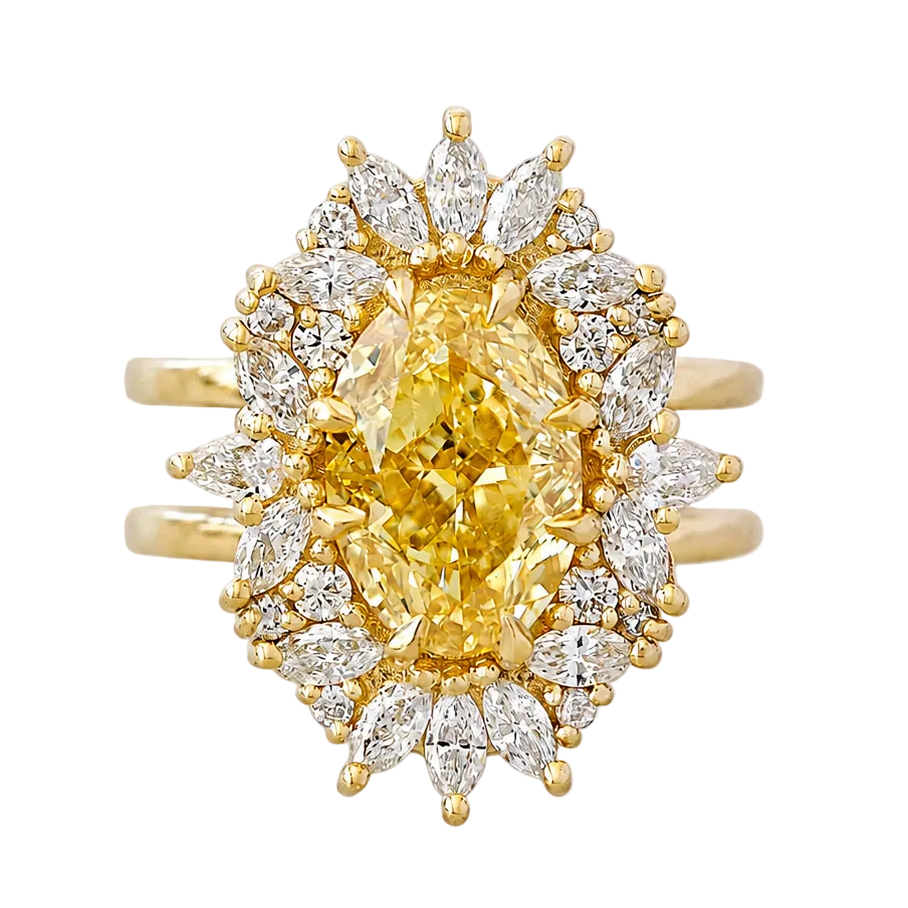 3ct oval fancy yellow diamond, unique diamond halo statement engagement ring