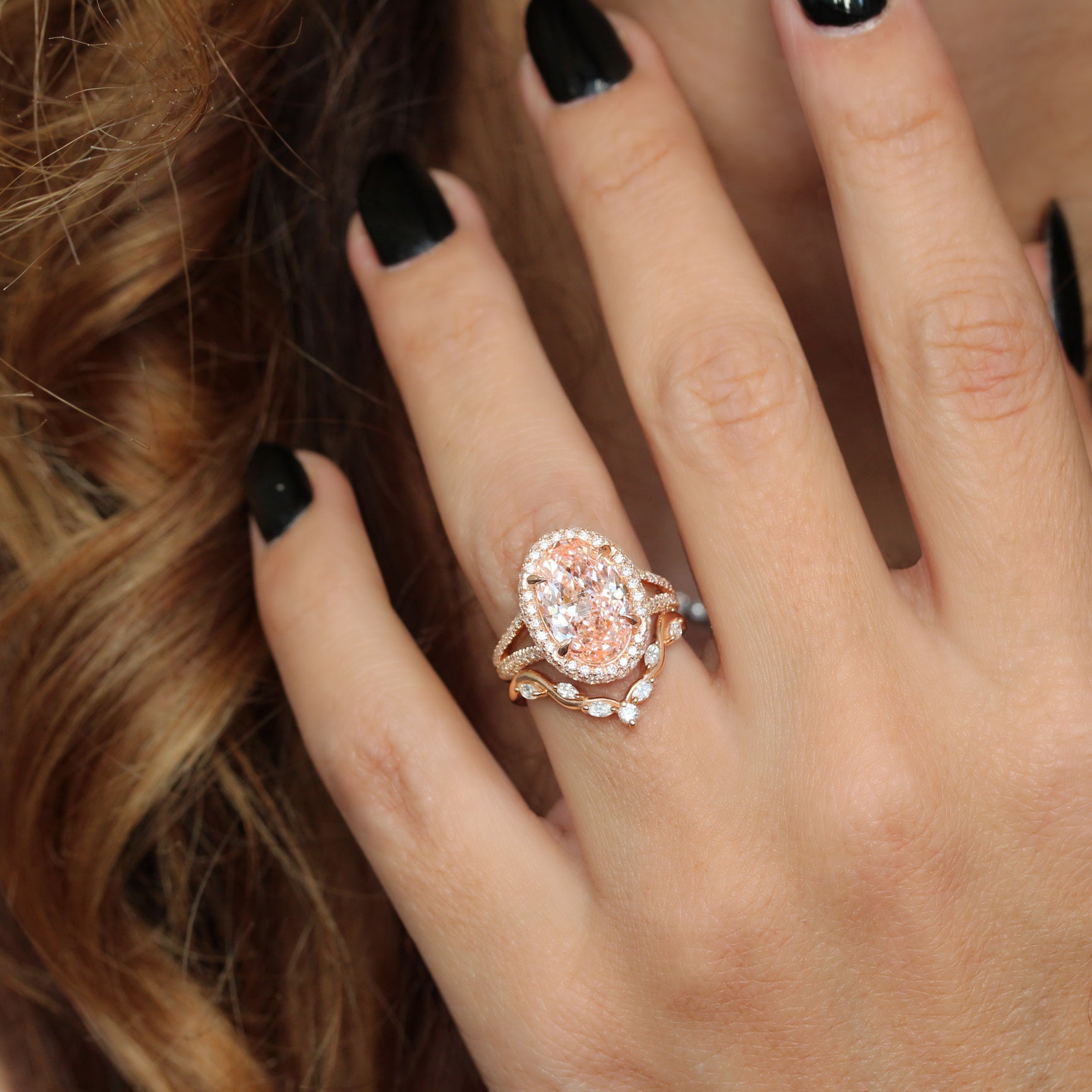 4.5ct Oval Pink Diamond Micro Pave Diamond Engagement Ring Petra, statement engagement ring 4.5ct pink oval diamond, double halo diamond ring, high jewelry, luxury