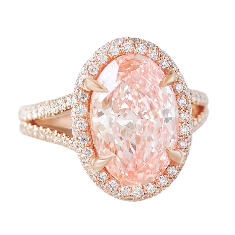 4.5ct Oval Pink Diamond Micro Pave Diamond Engagement Ring Petra, statement engagement ring 4.5ct pink oval diamond, double halo diamond ring, high jewelry, luxury