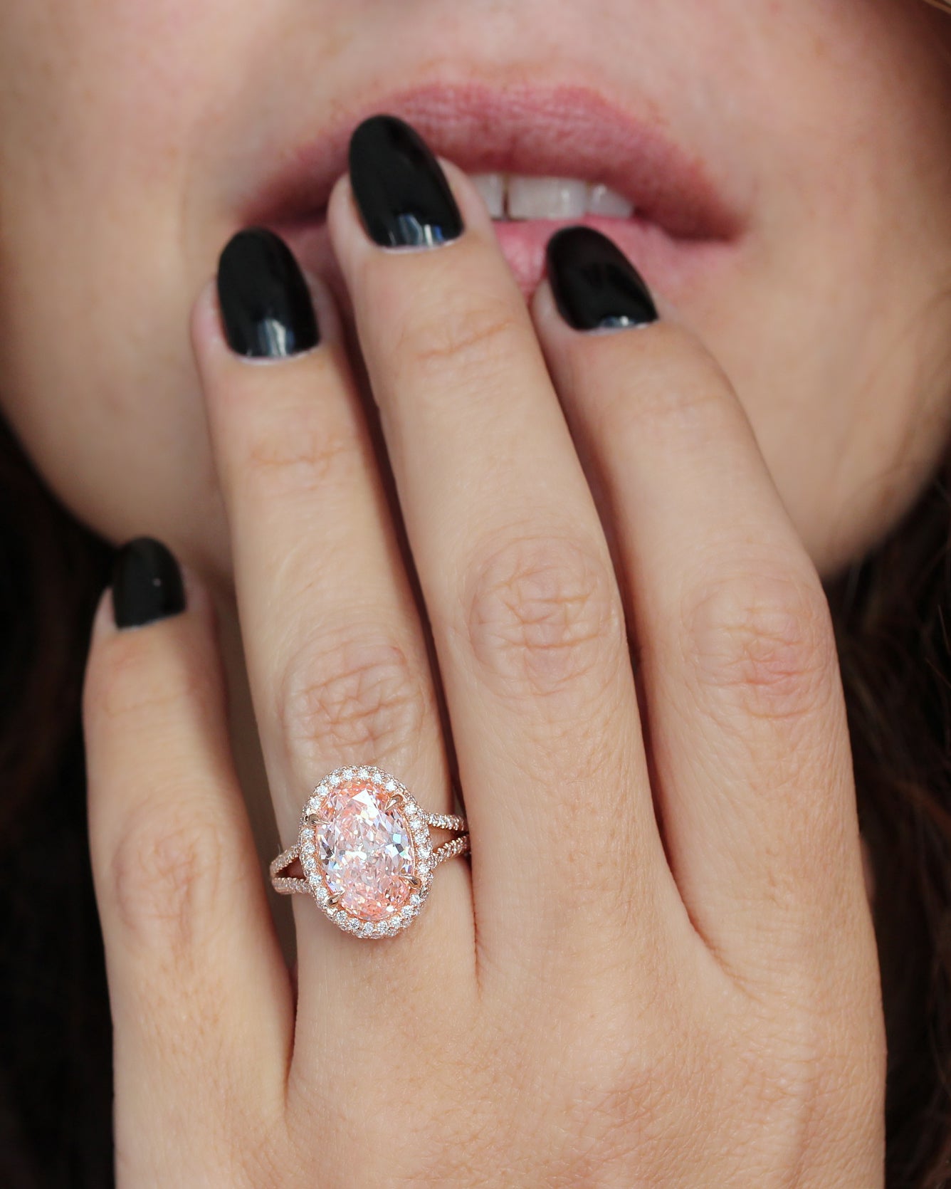 4.5ct Oval Pink Diamond Micro Pave Diamond Engagement Ring Petra, statement engagement ring 4.5ct pink oval diamond, double halo diamond ring, high jewelry, luxury