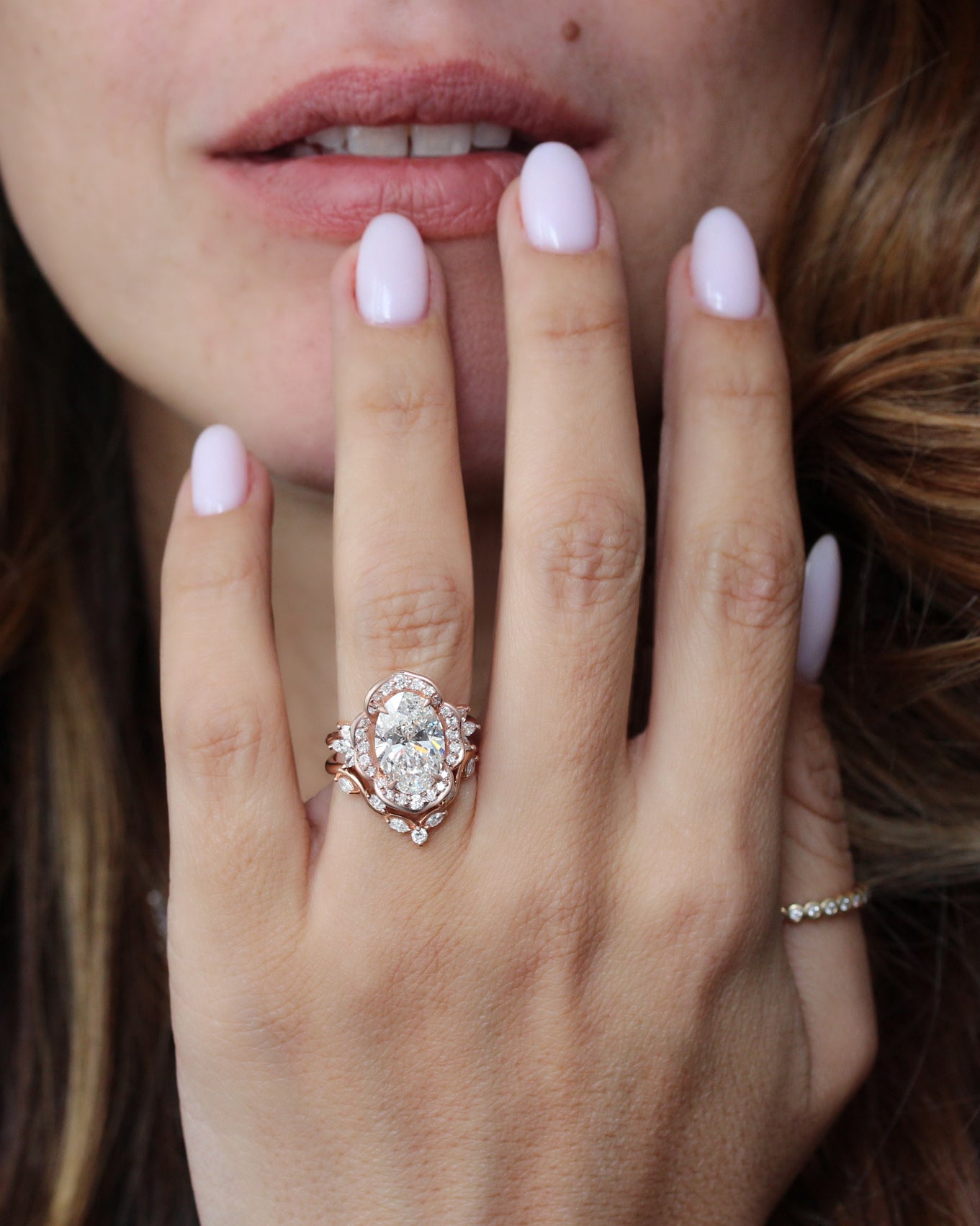 4ct Oval Cut Lab Grown Diamond Flower Statement, Camellia, nature inspired engagemetn ring, flower diamond ring