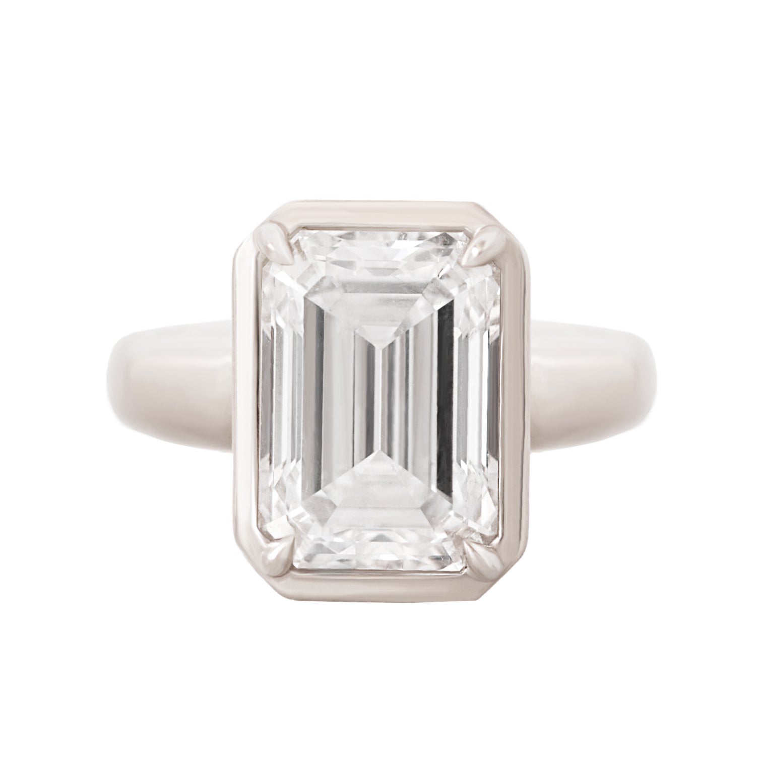 5CT Emerald Cut Solitaire Diamond Engagement Ring Wide Band Kara