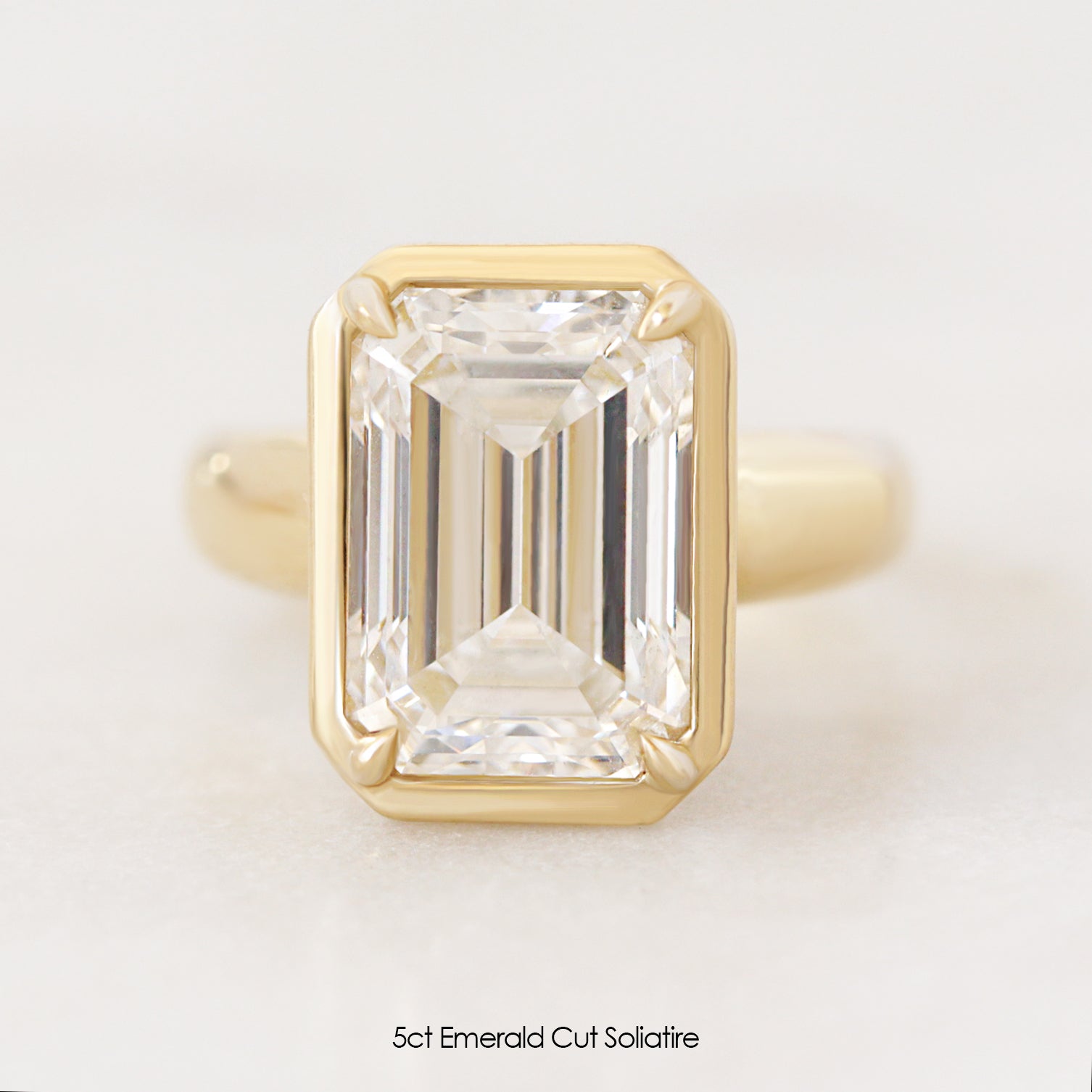 5CT Emerald Cut Solitaire Diamond Engagement Ring Wide Band Kara