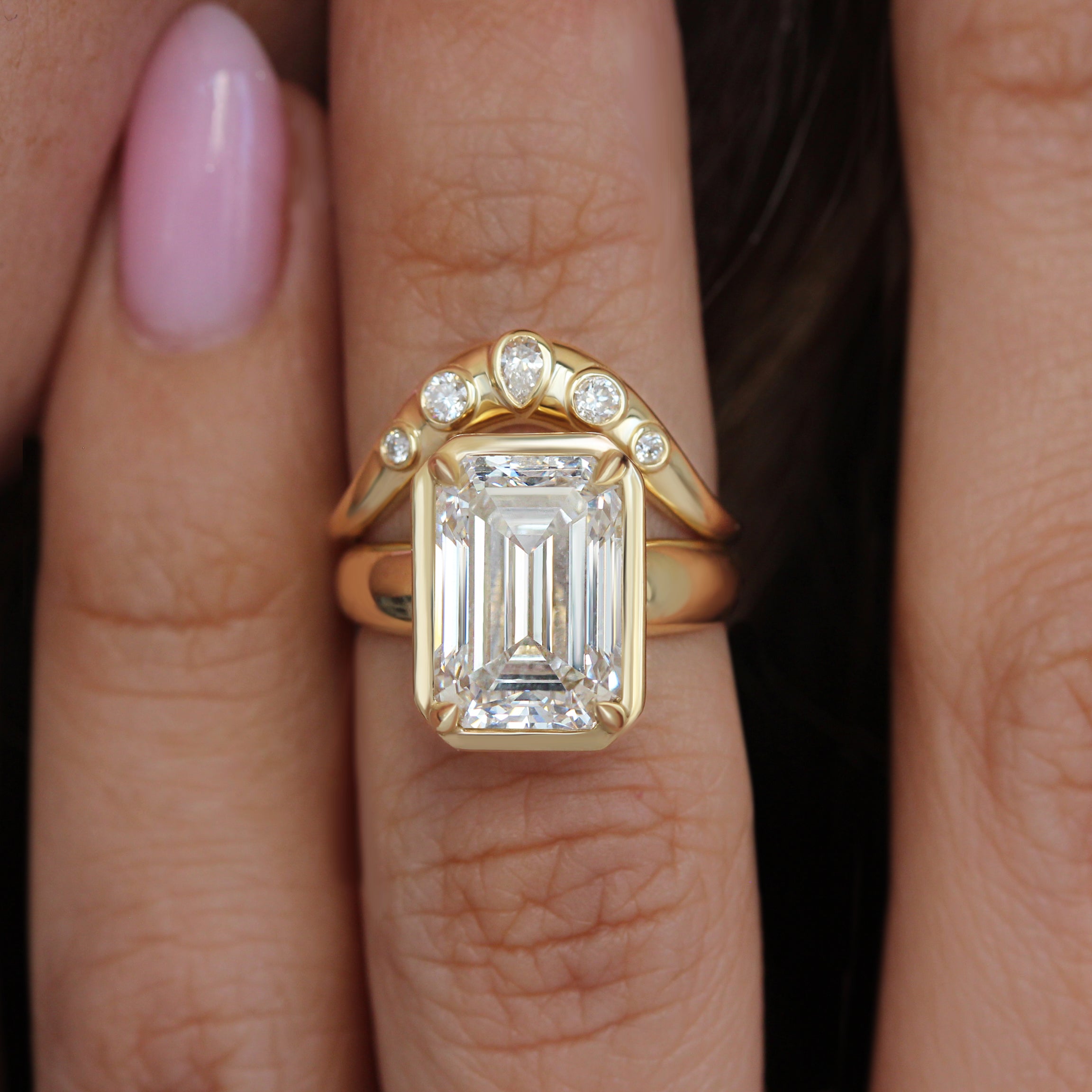 5CT Emerald Cut Solitaire Diamond Engagement Ring Wide Band Kara