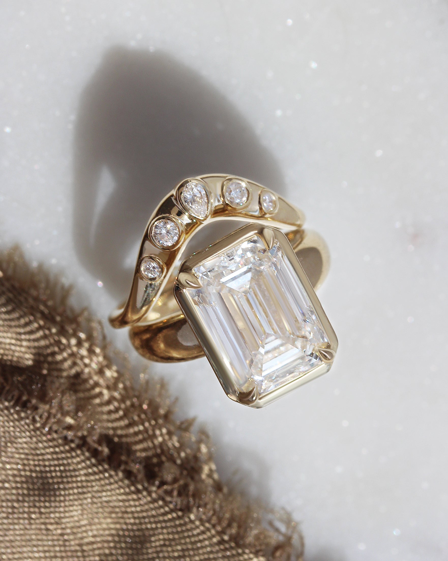 5CT Emerald Cut Solitaire Diamond Engagement Ring Wide Band Kara