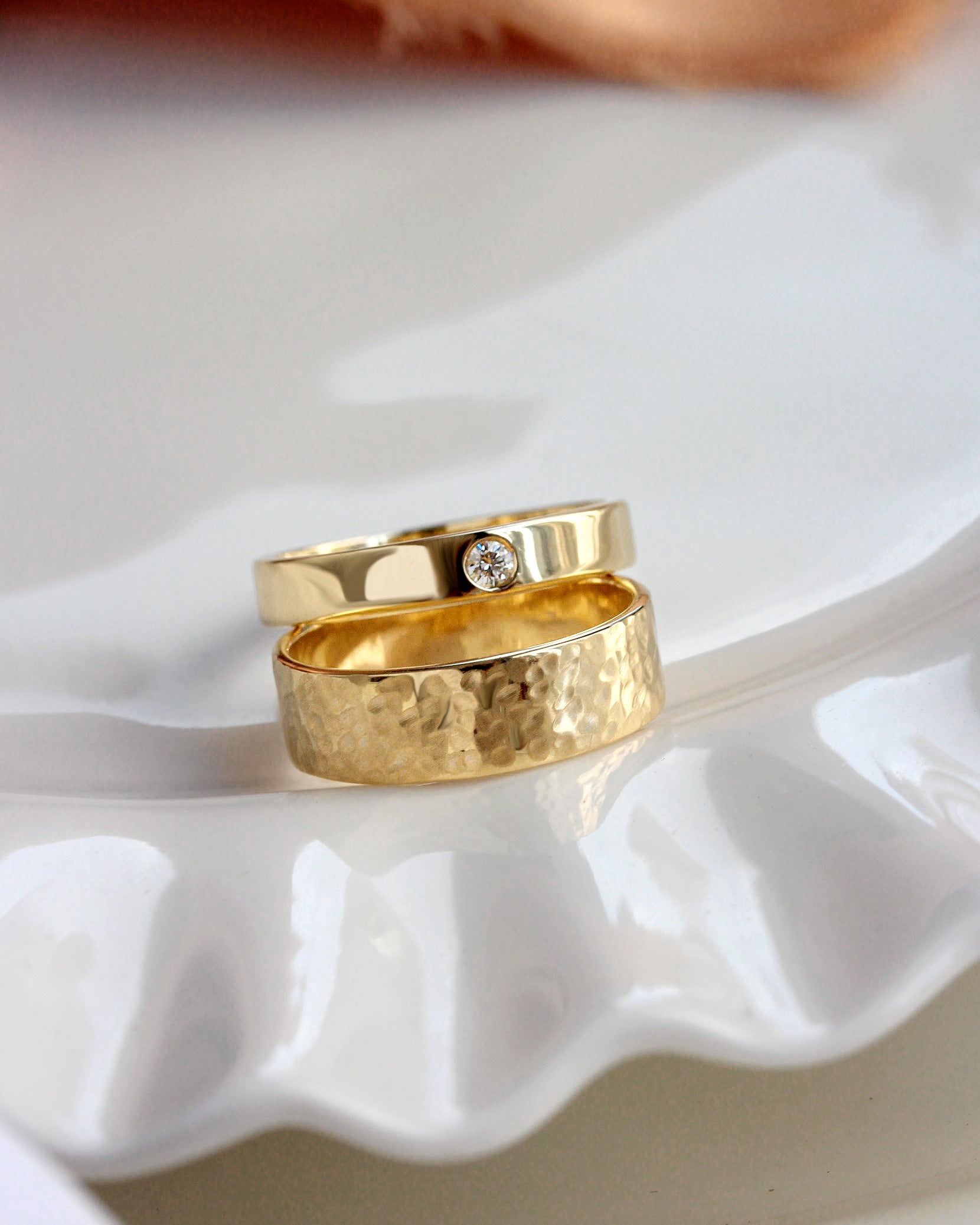 6.5mm Wide Hammered Textured Unisex Men Wedding Ring, hammered, texture, men, wedding, band, ring, unisex, wide, gold, cigar band