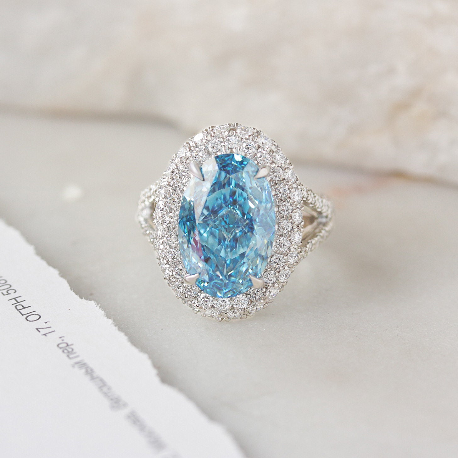 7ct Oval Blue Lab Diamond Double Halo Diamond Royal Statement Engagement Ring, Petra, 7ct blue diamond, oval lab diamond, double halo, pave setting, statement engagement ring, anniversary ring, cocktail ring, unique diamond ring, fancy color lab diamond