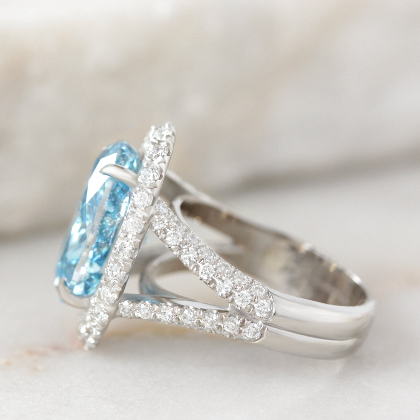 7ct Oval Blue Lab Diamond Double Halo Diamond Royal Statement Engagement Ring, Petra, 7ct blue diamond, oval lab diamond, double halo, pave setting, statement engagement ring, anniversary ring, cocktail ring, unique diamond ring, fancy color lab diamond