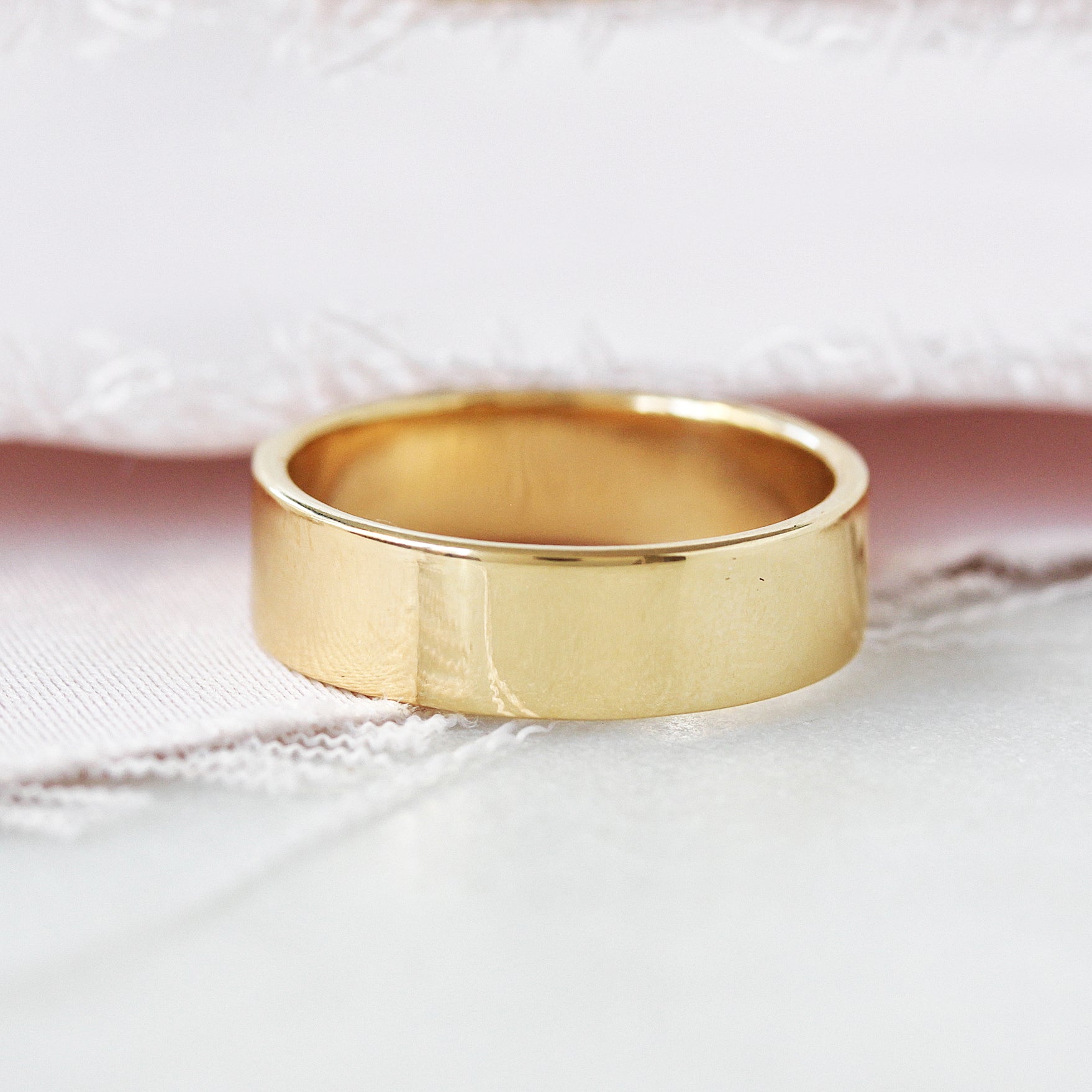 6mm Wide 14K / 18K Solid Gold Cigar Men Wedding Ring Unisex