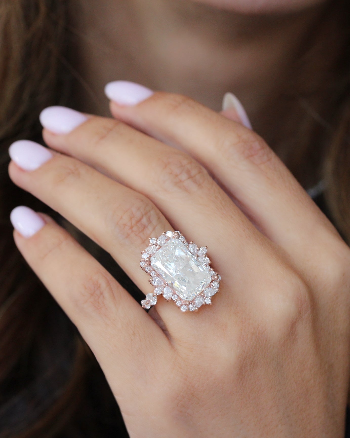 9ct Radiant Lab Grown Diamond Statement Ballerina Royal Engagement Ring - Venice